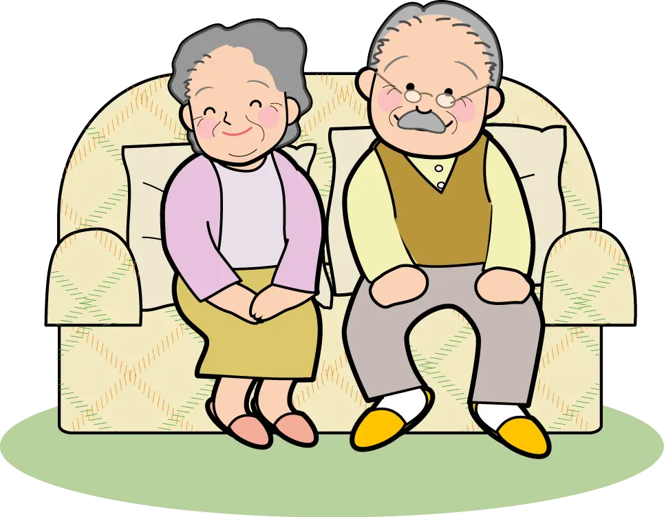 Happy Grandparents Sitting on Sofa Illustration