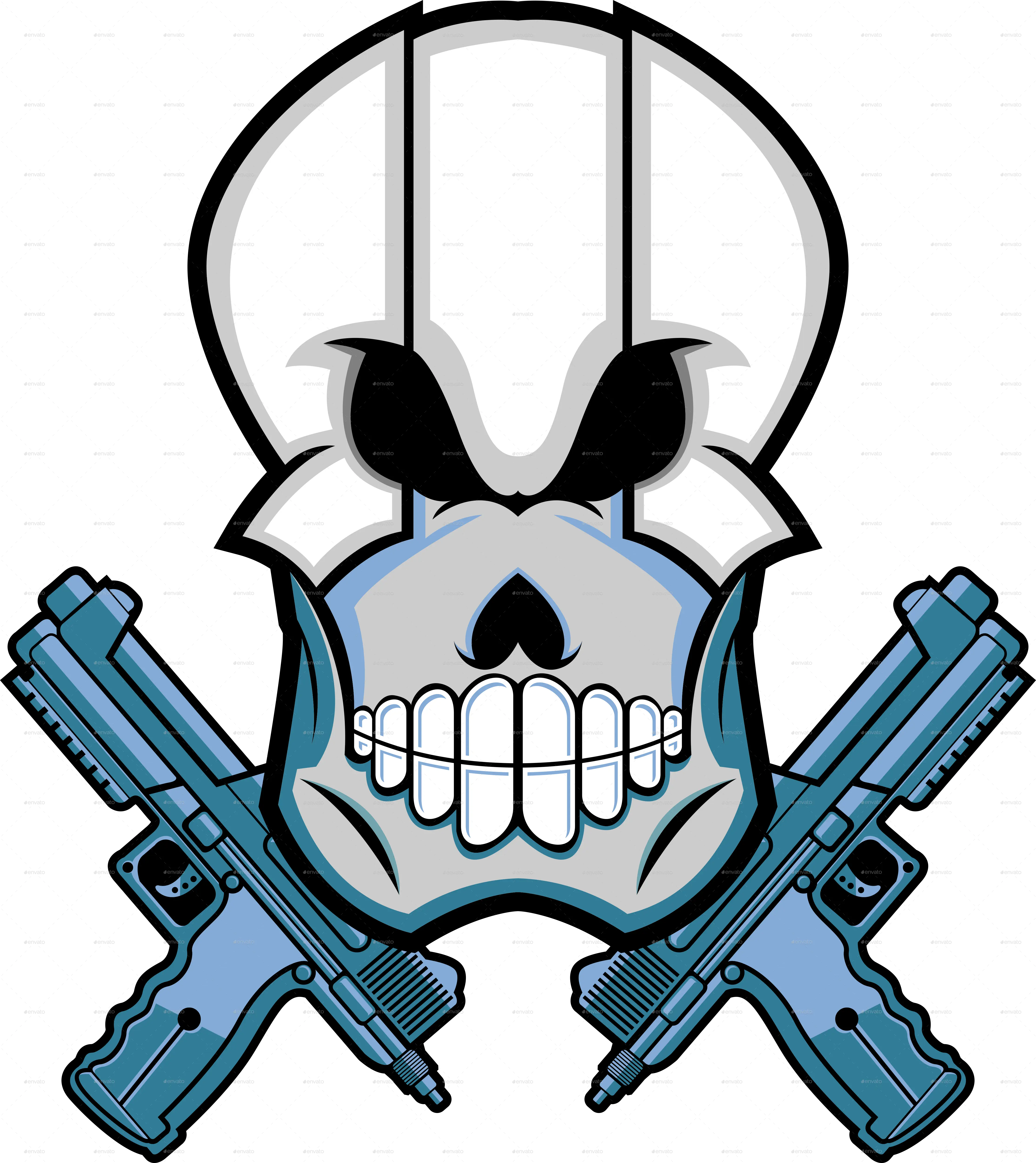 Skull with Crossed Guns Illustration