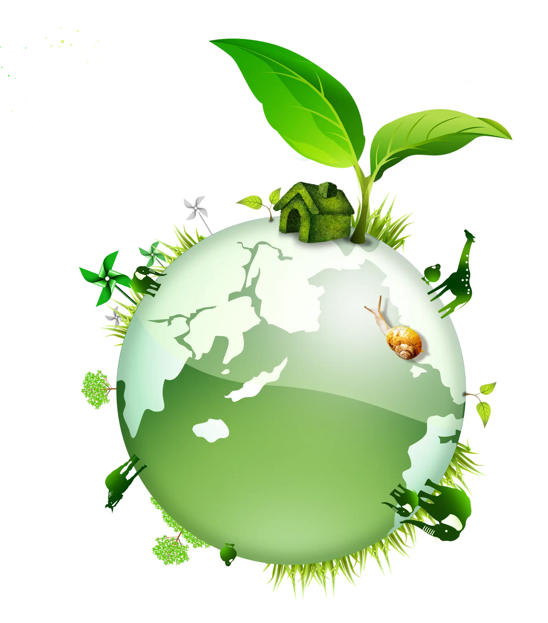 Green Earth with Leaf and Eco Elements