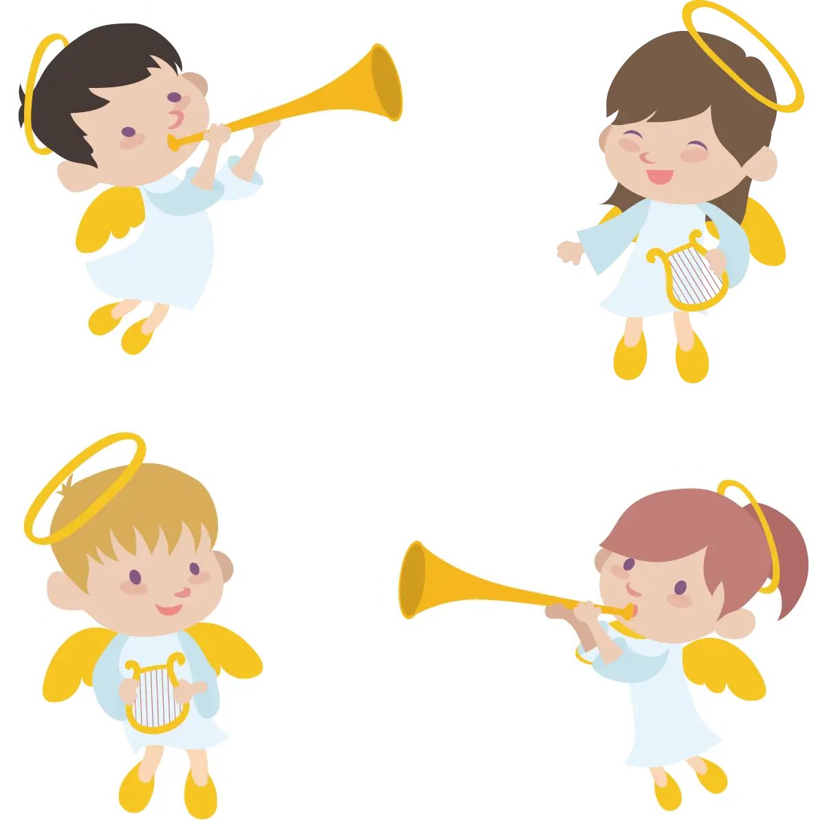 Cute Children Angels with Trumpets
