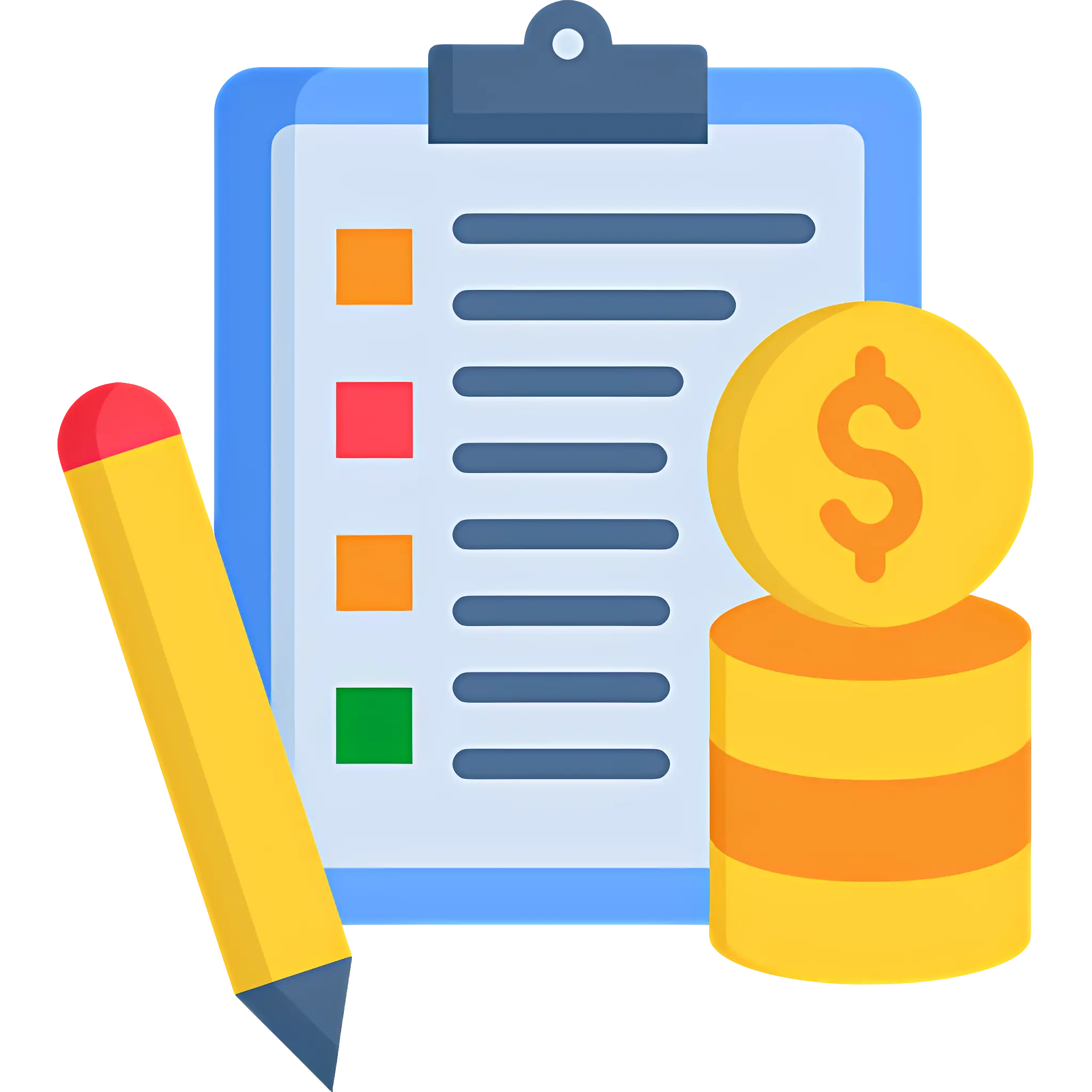 Clipboard with Pencil and Coins for Financial Planning
