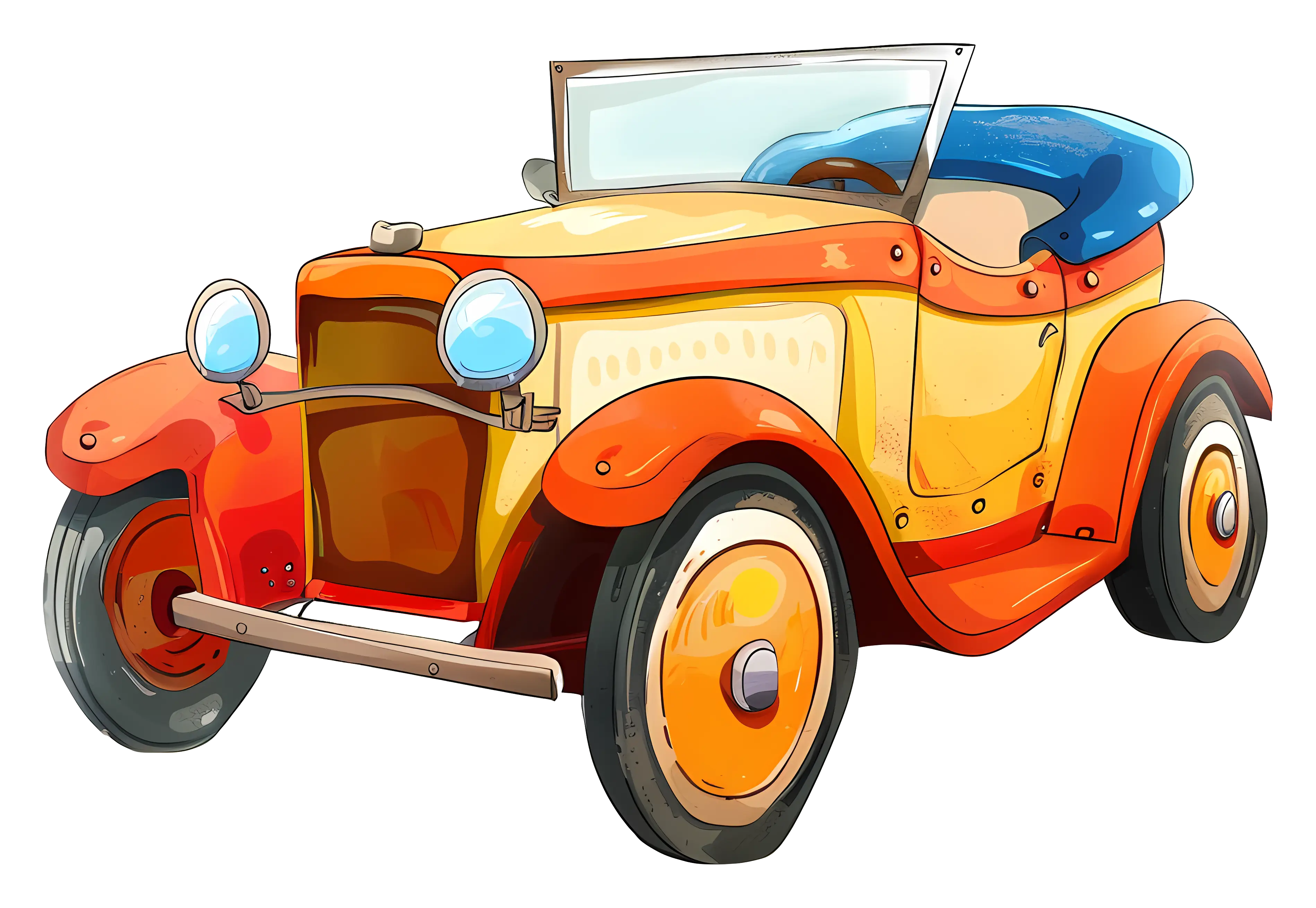 Vibrant Cartoon Vintage Car