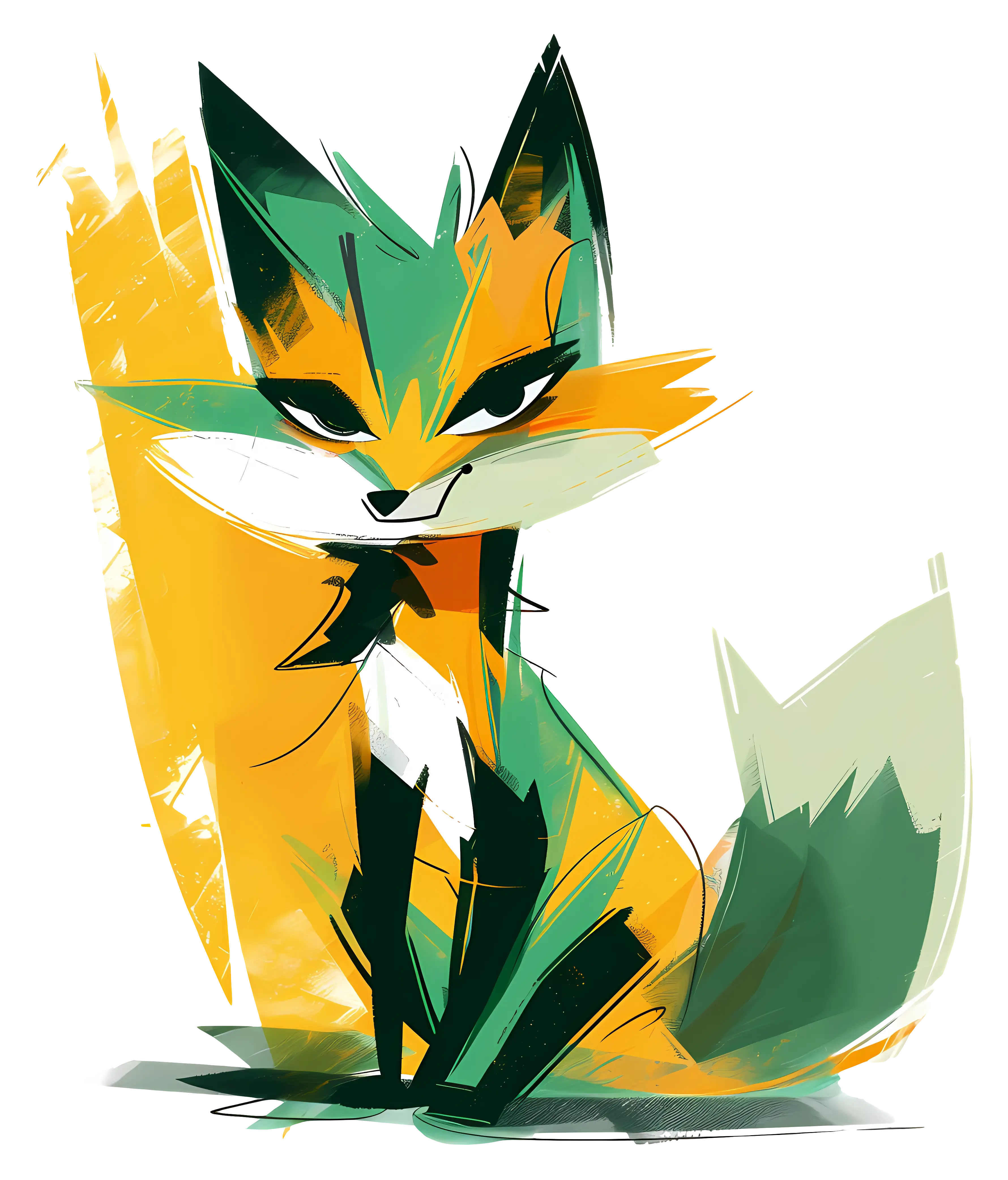 Stylized Orange and Green Fox Illustration
