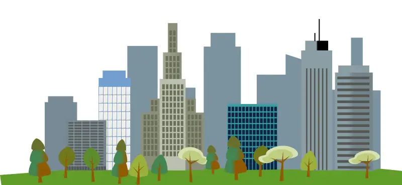 Urban Cityscape with Buildings and Trees
