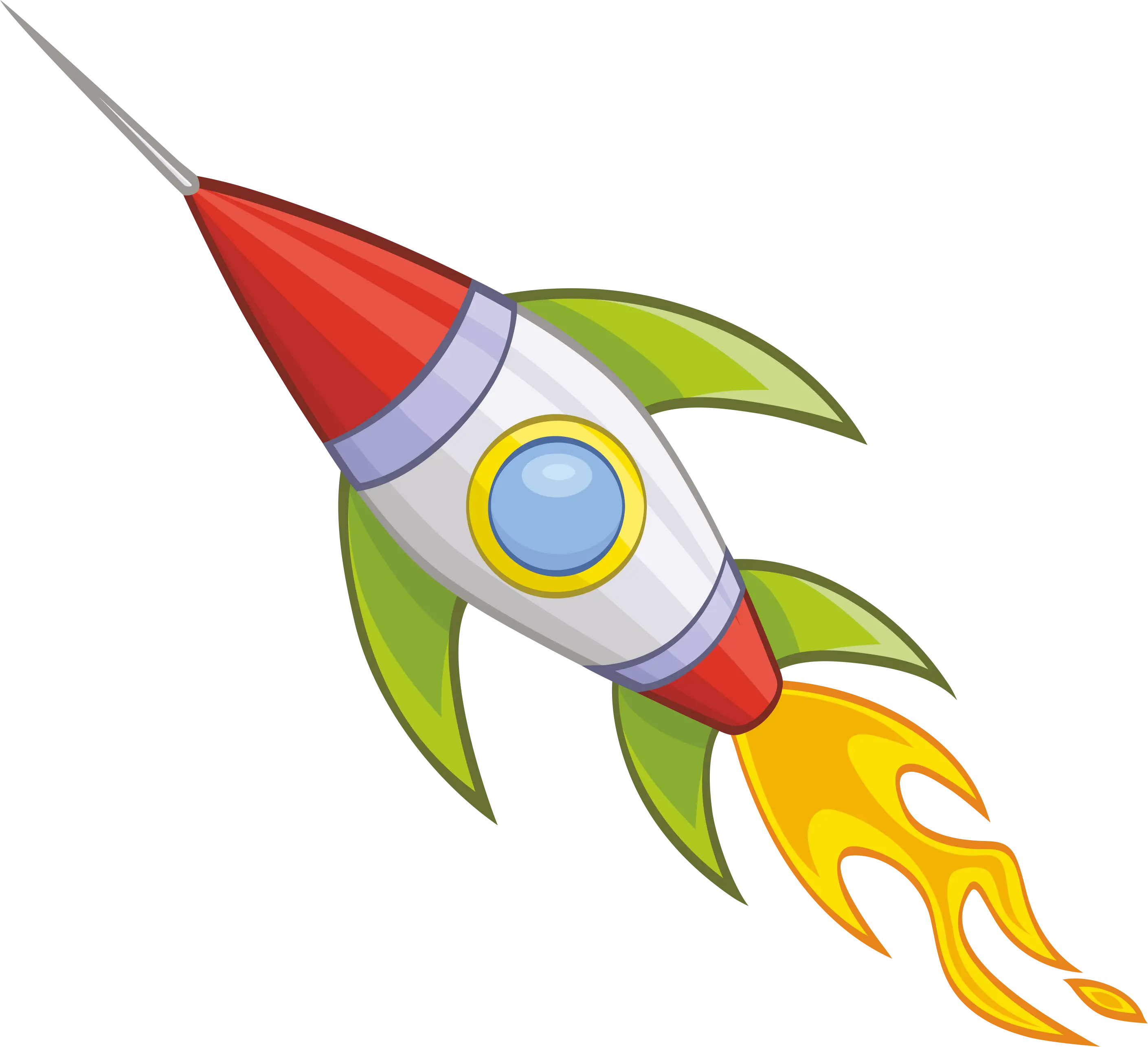 Cartoon Rocket Illustration Launching with Flames
