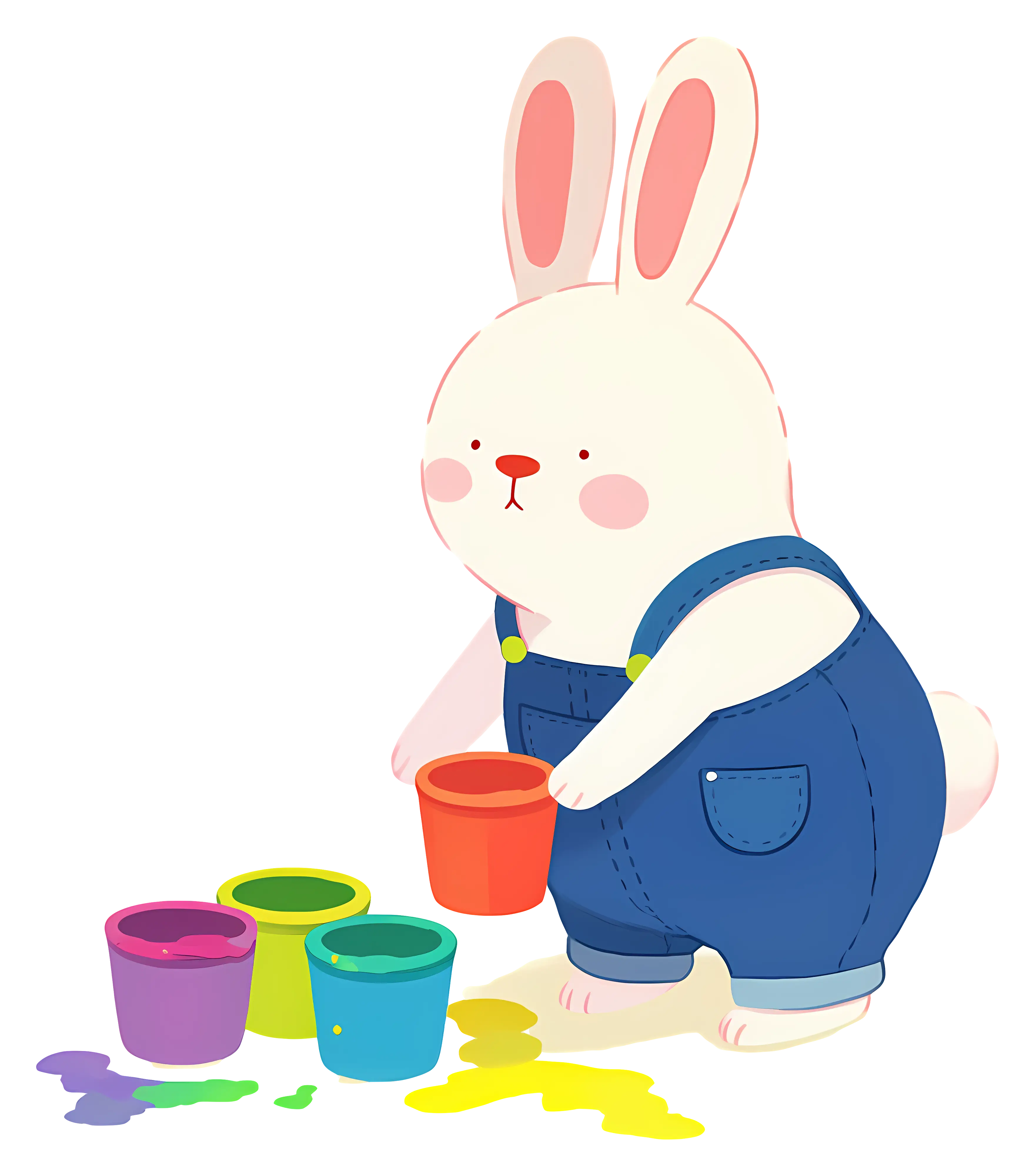 Bunny Painting with Colorful Pots
