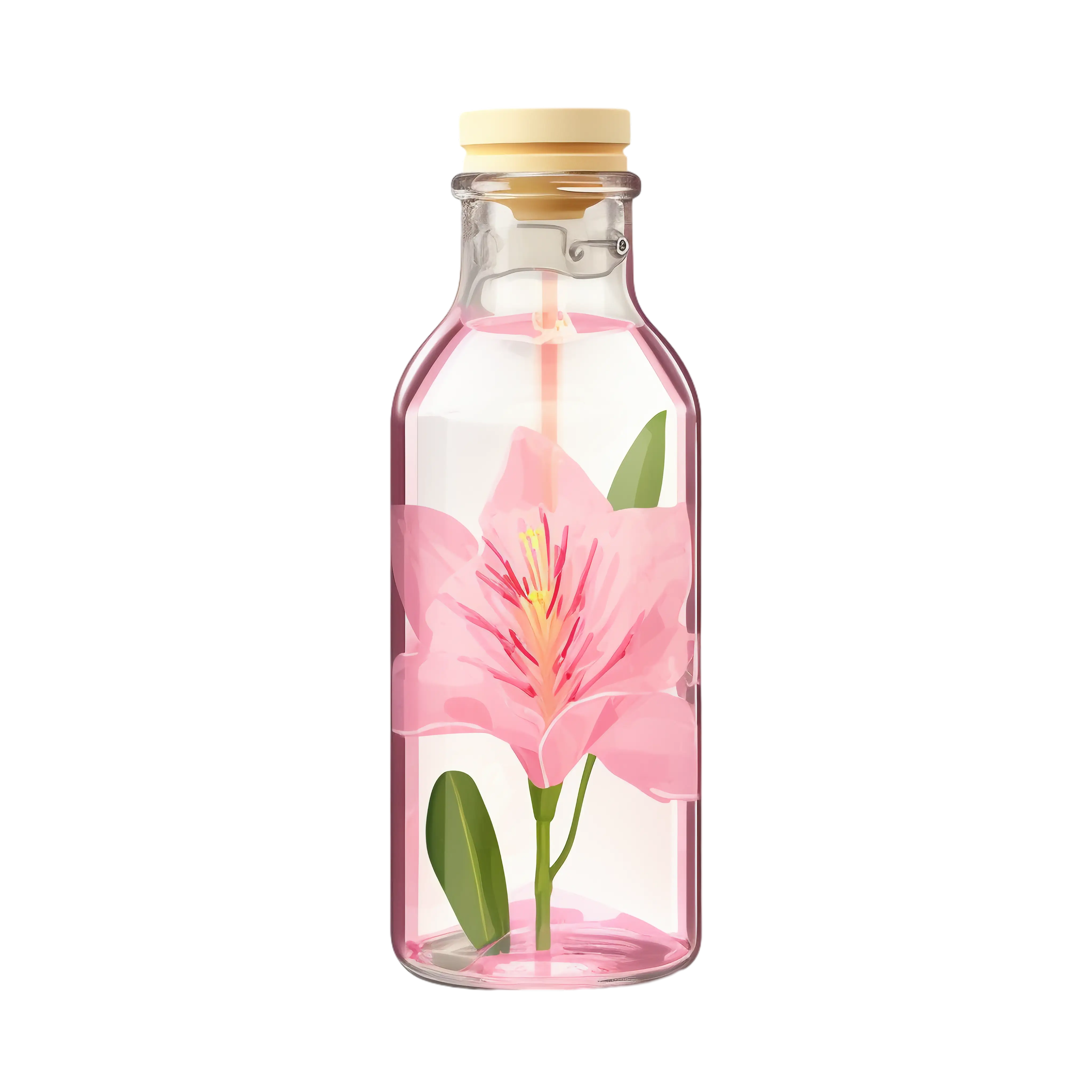 Decorative Pink Flower in Glass Bottle