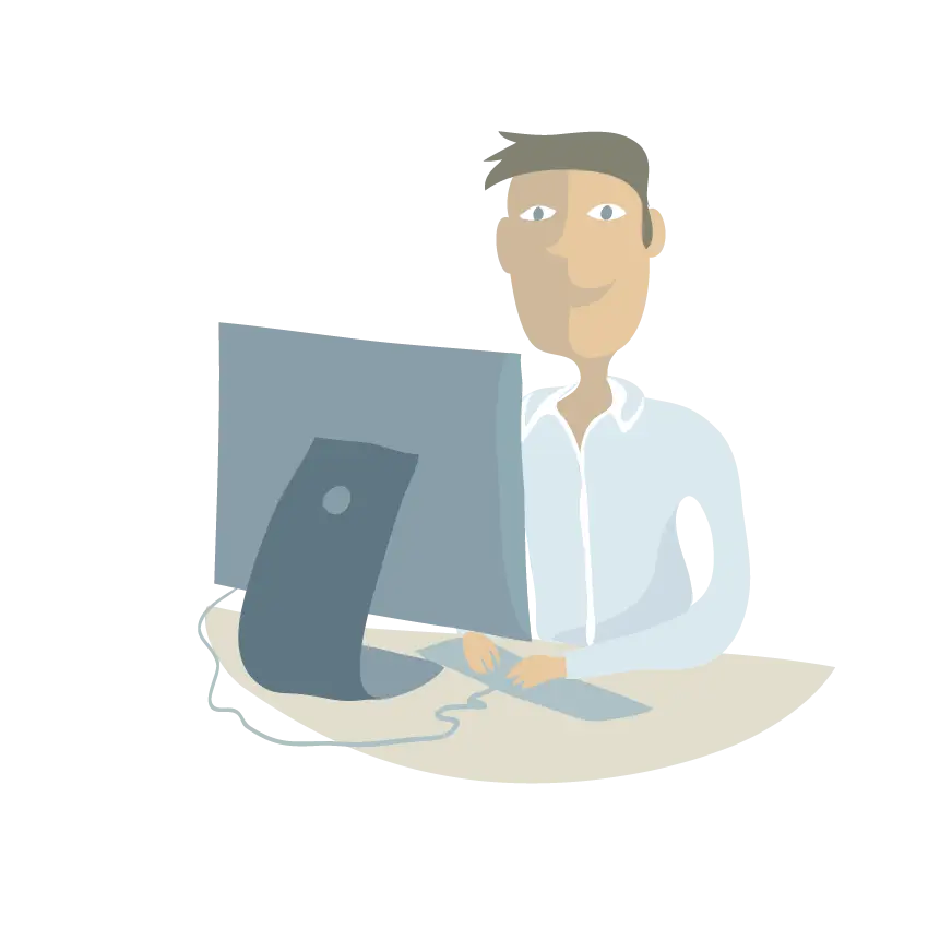 Man Sitting at Desk with Computer Illustration