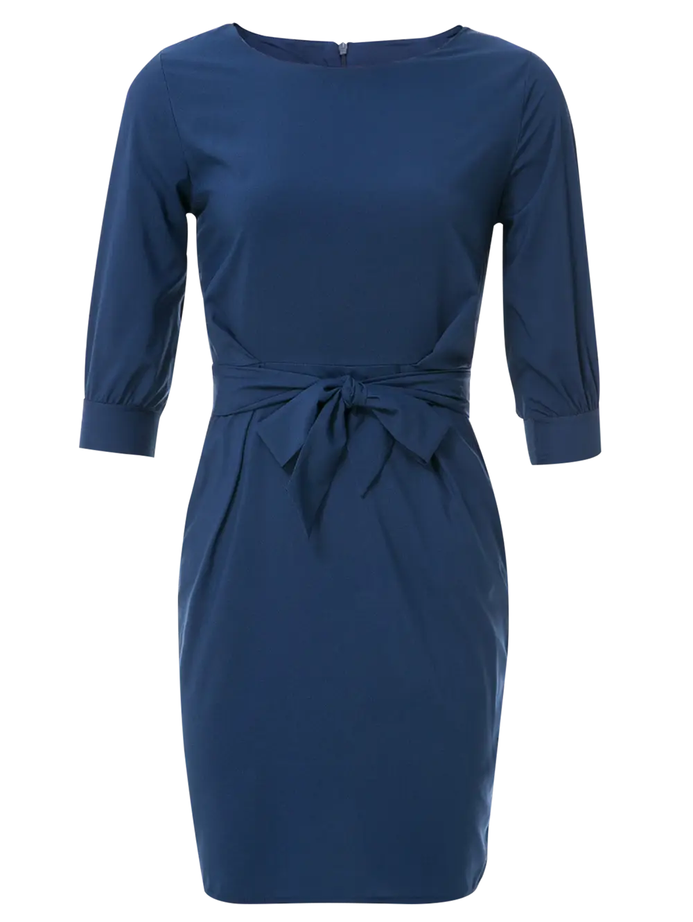 Elegant Dark Blue Belted Dress
