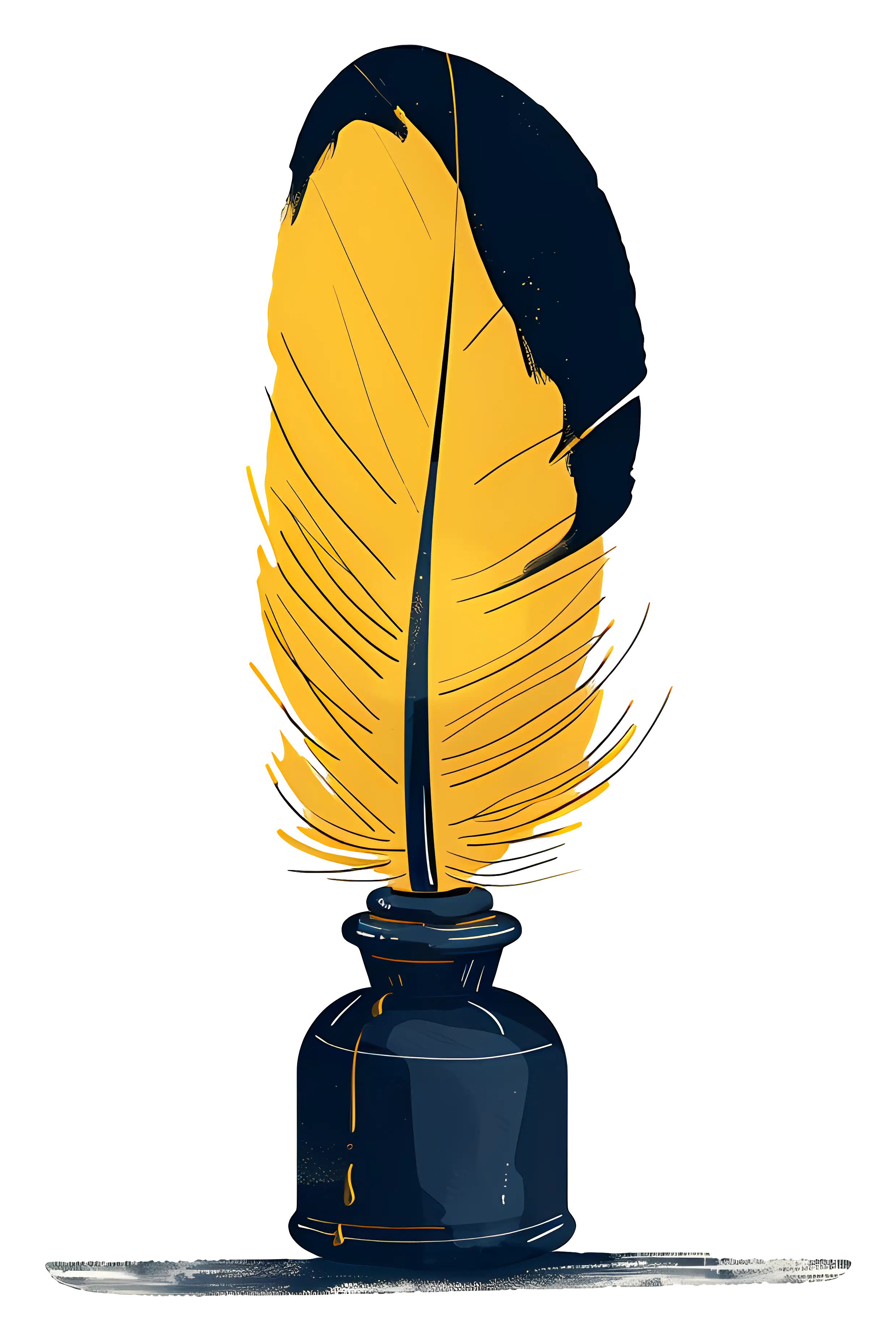 Yellow and Blue Quill with Ink Bottle