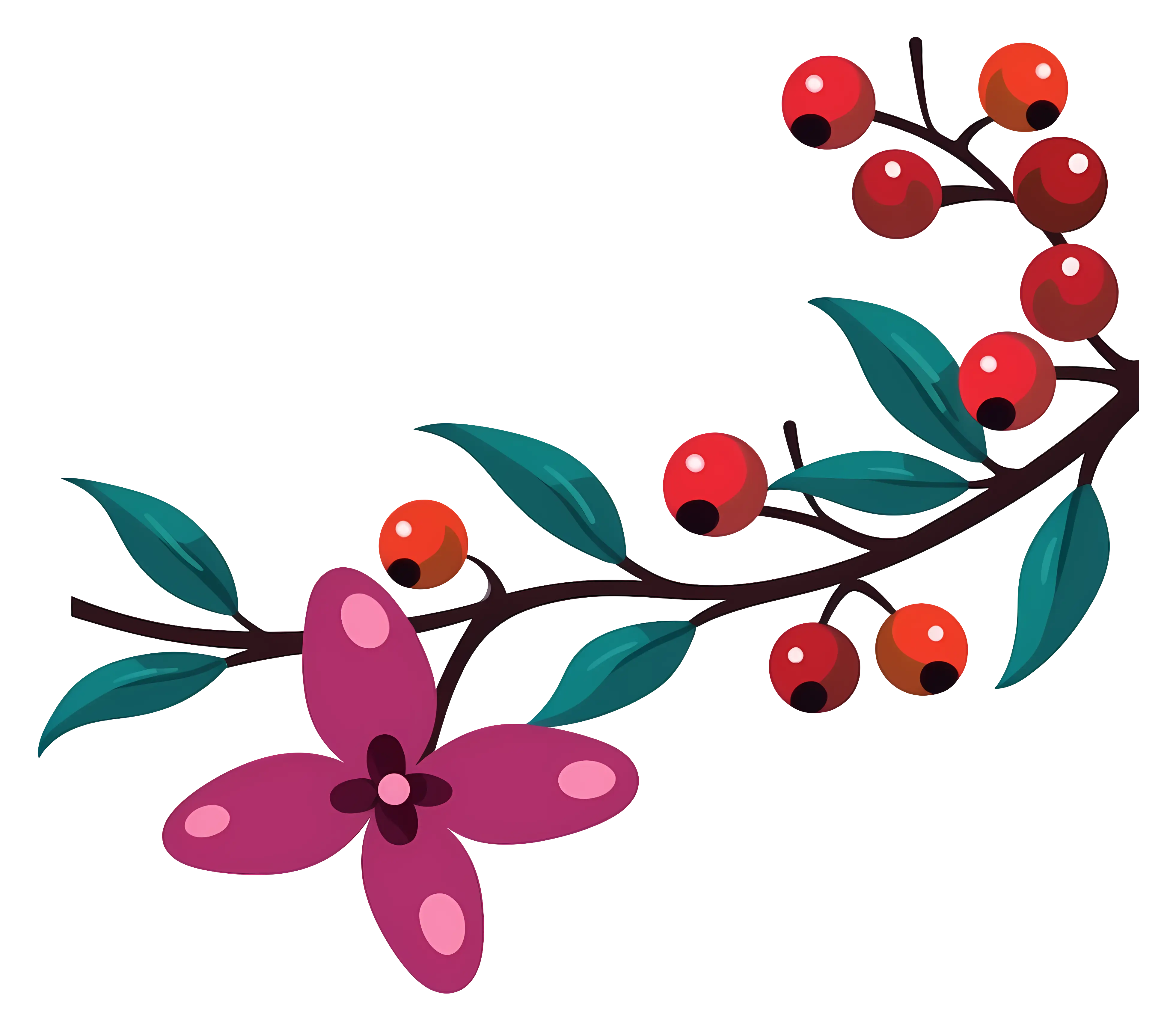 Branch with Berries and Flower