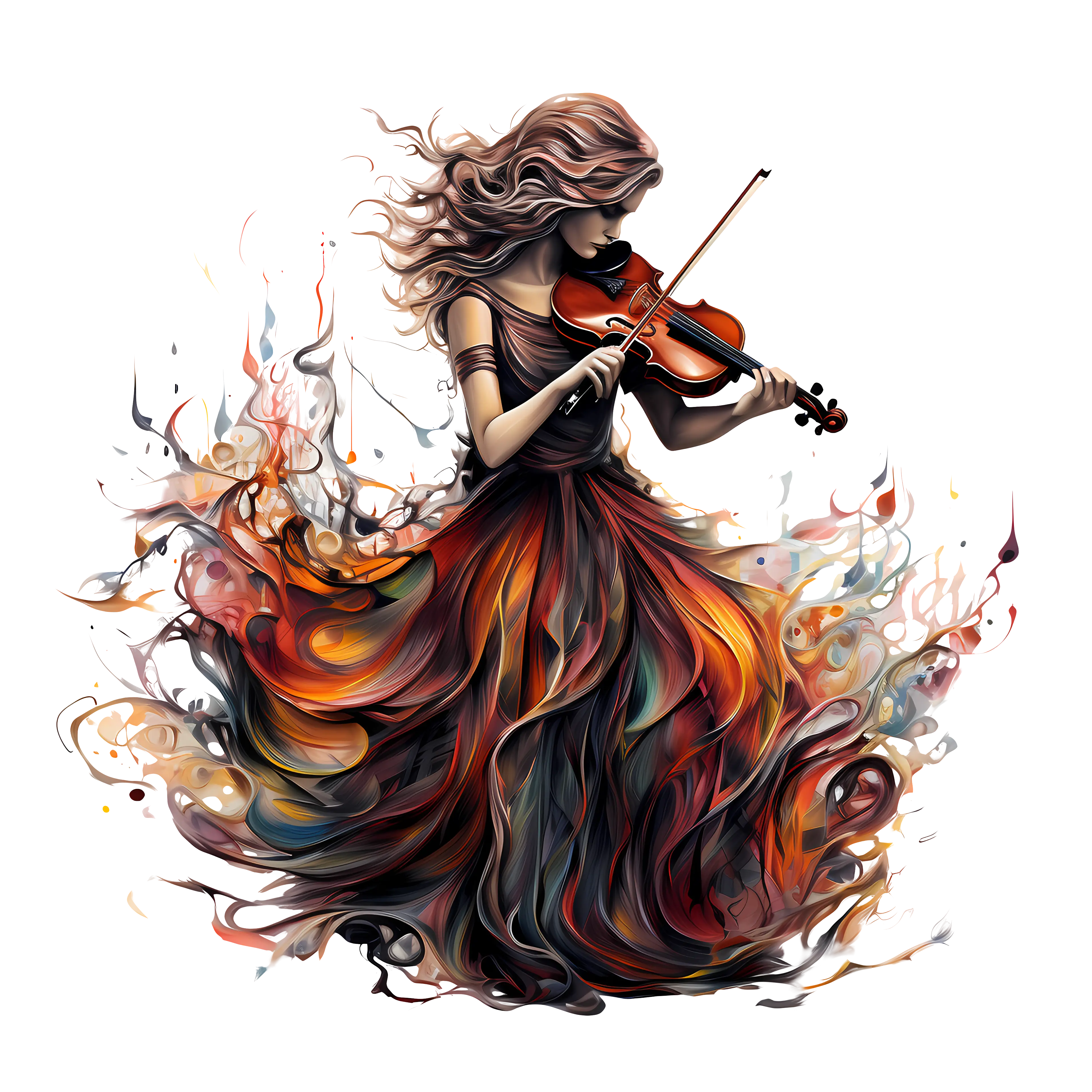Woman Playing Violin in Flowing Dress