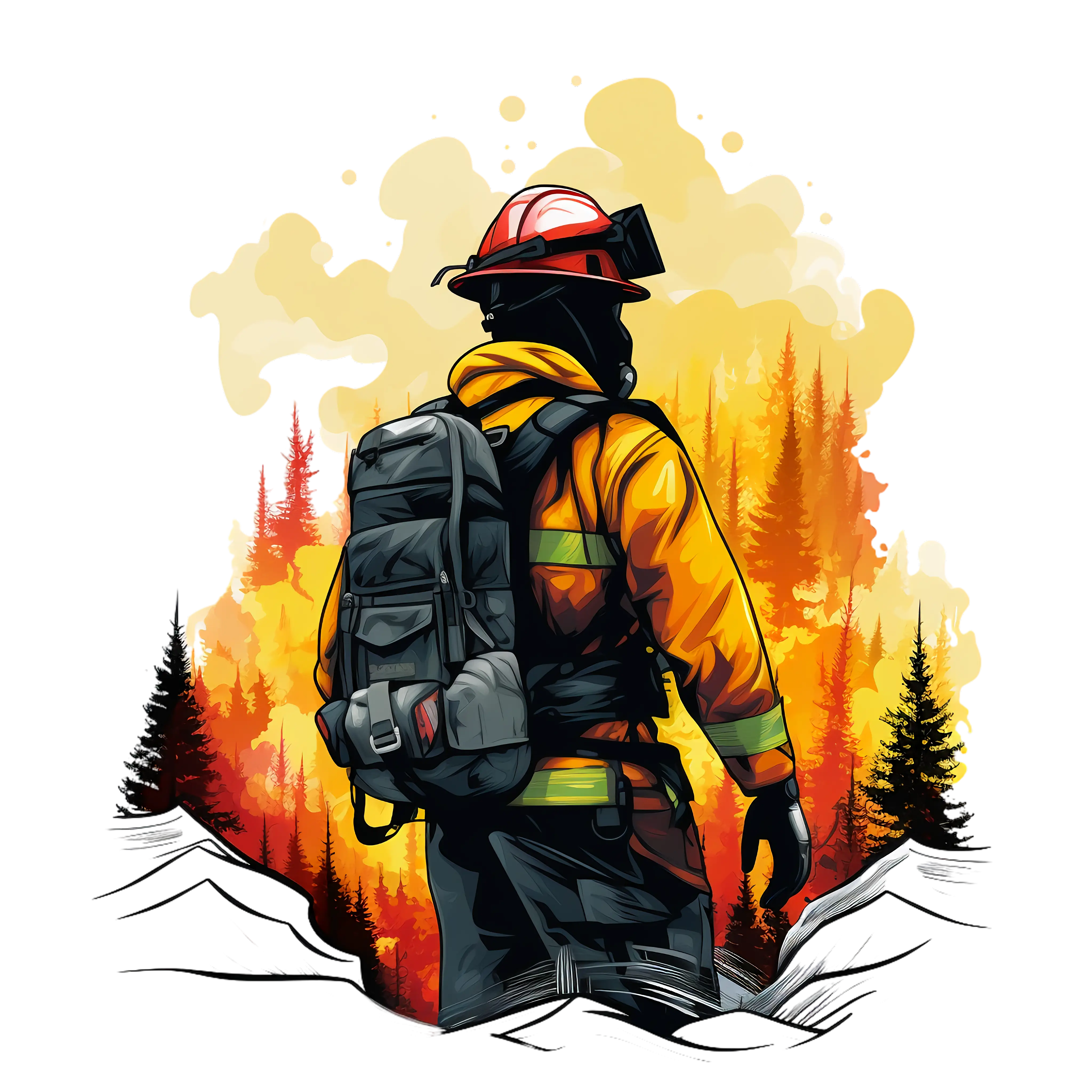 Brave Firefighter Battling a Forest Fire