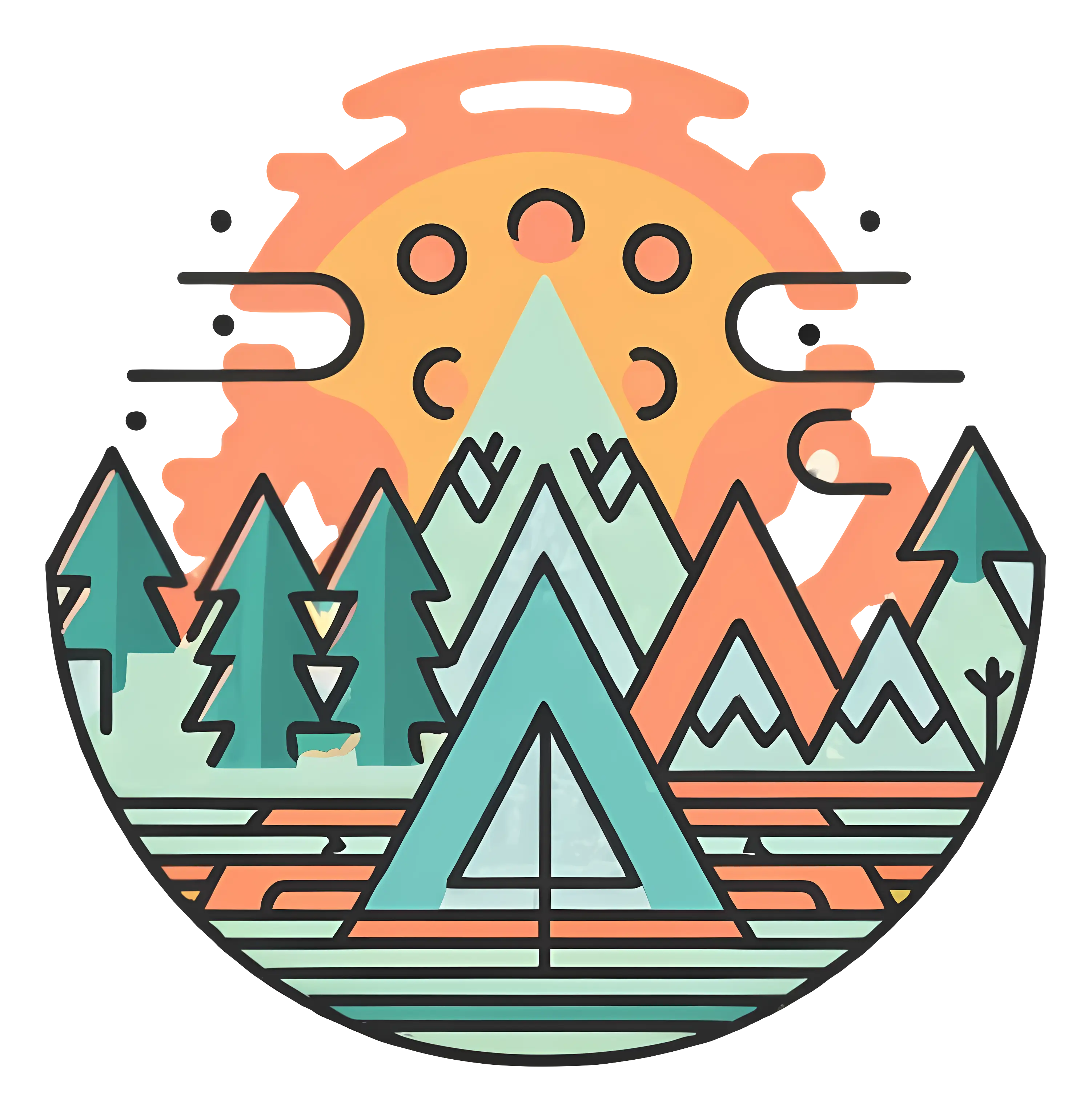 Colorful Camping Scene with Mountains