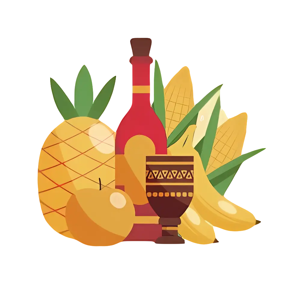Assorted Fruits with Bottle and Corn