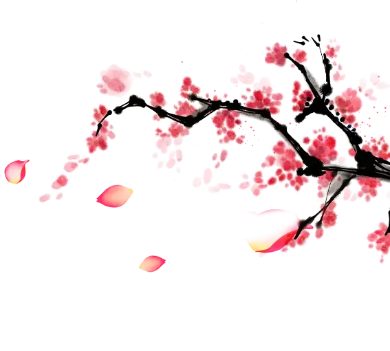 Cherry Blossom Branch with Falling Petals