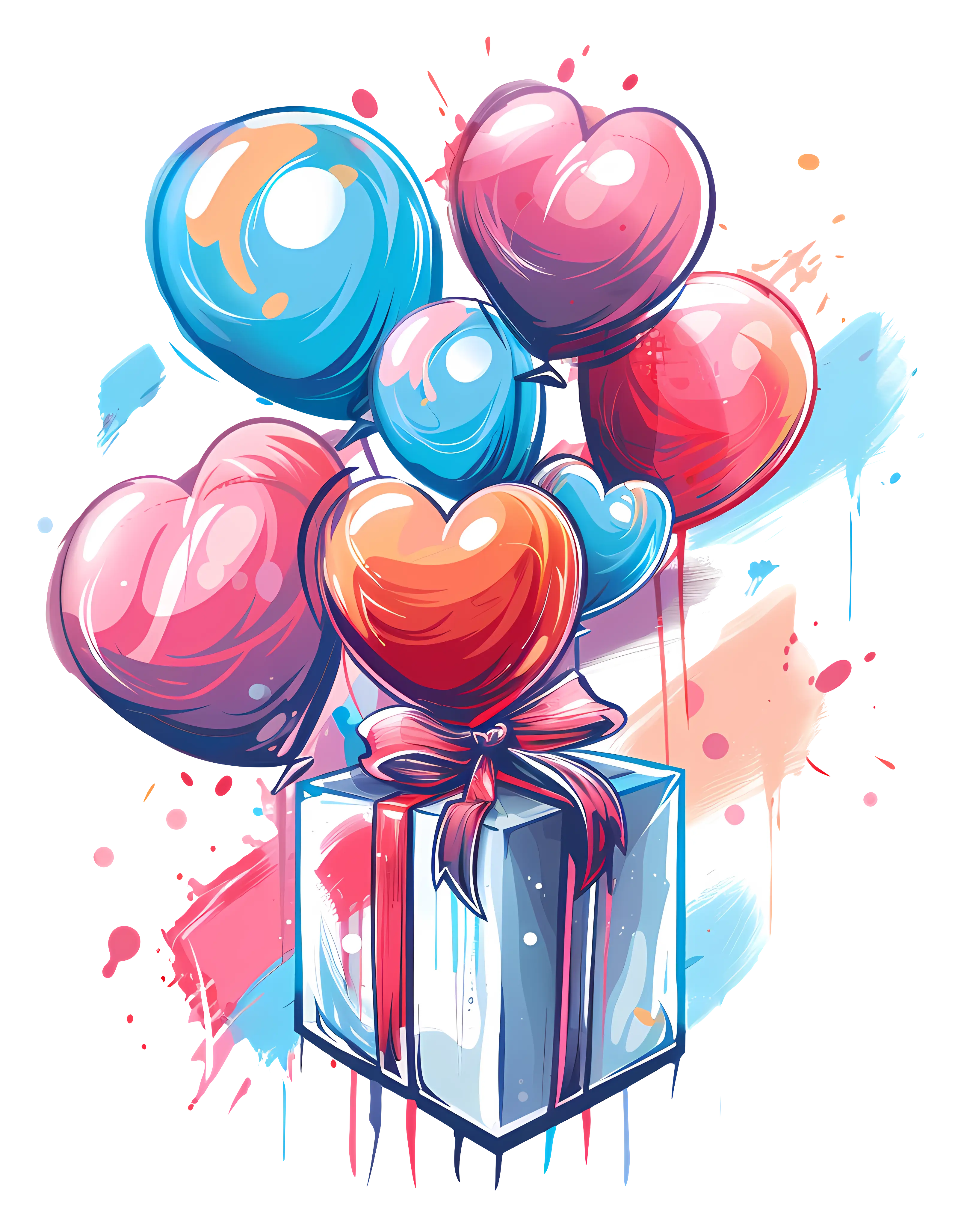 Heart Balloons with Gift Box