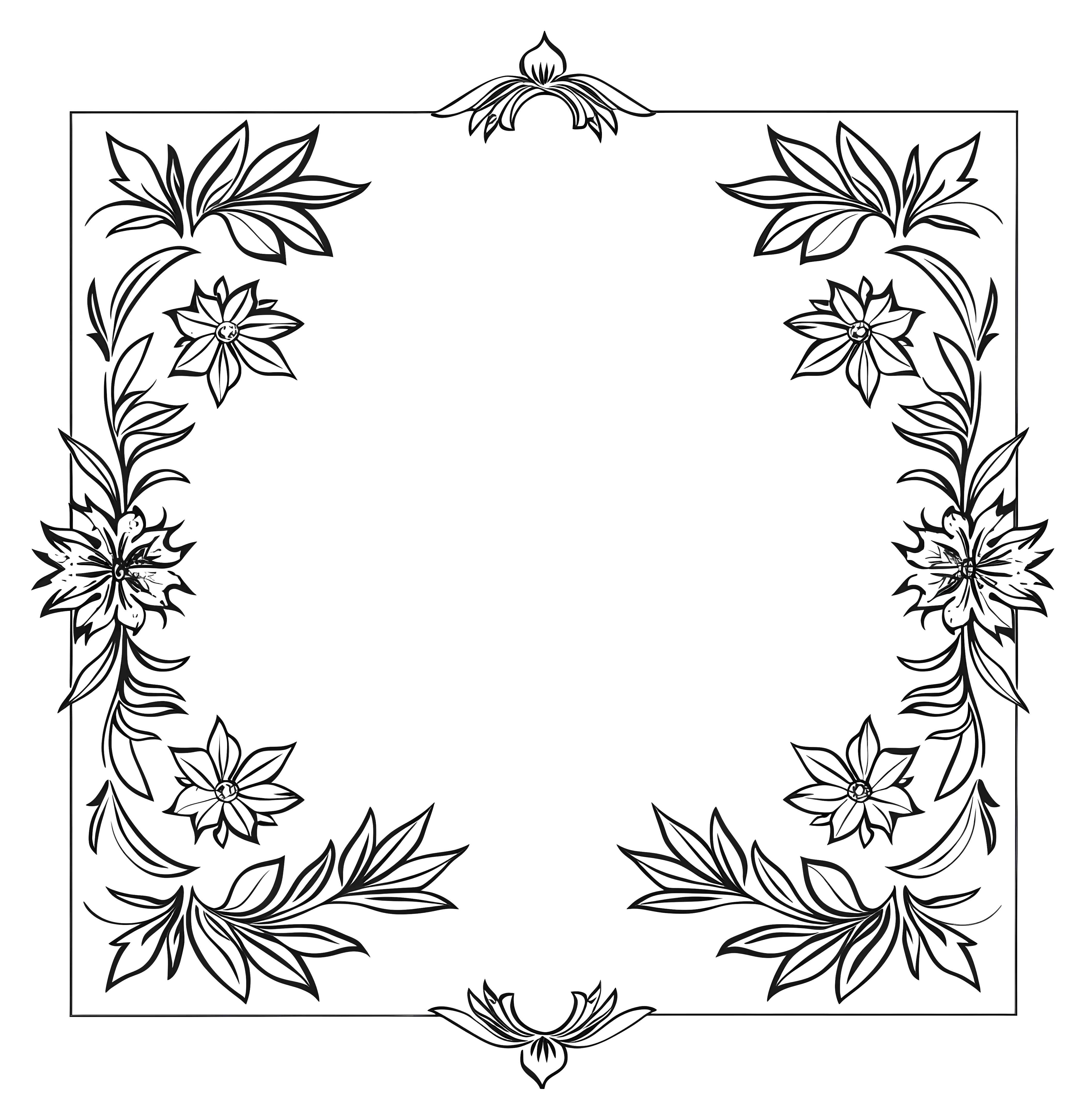 Black Line Art Floral Decorative Frame