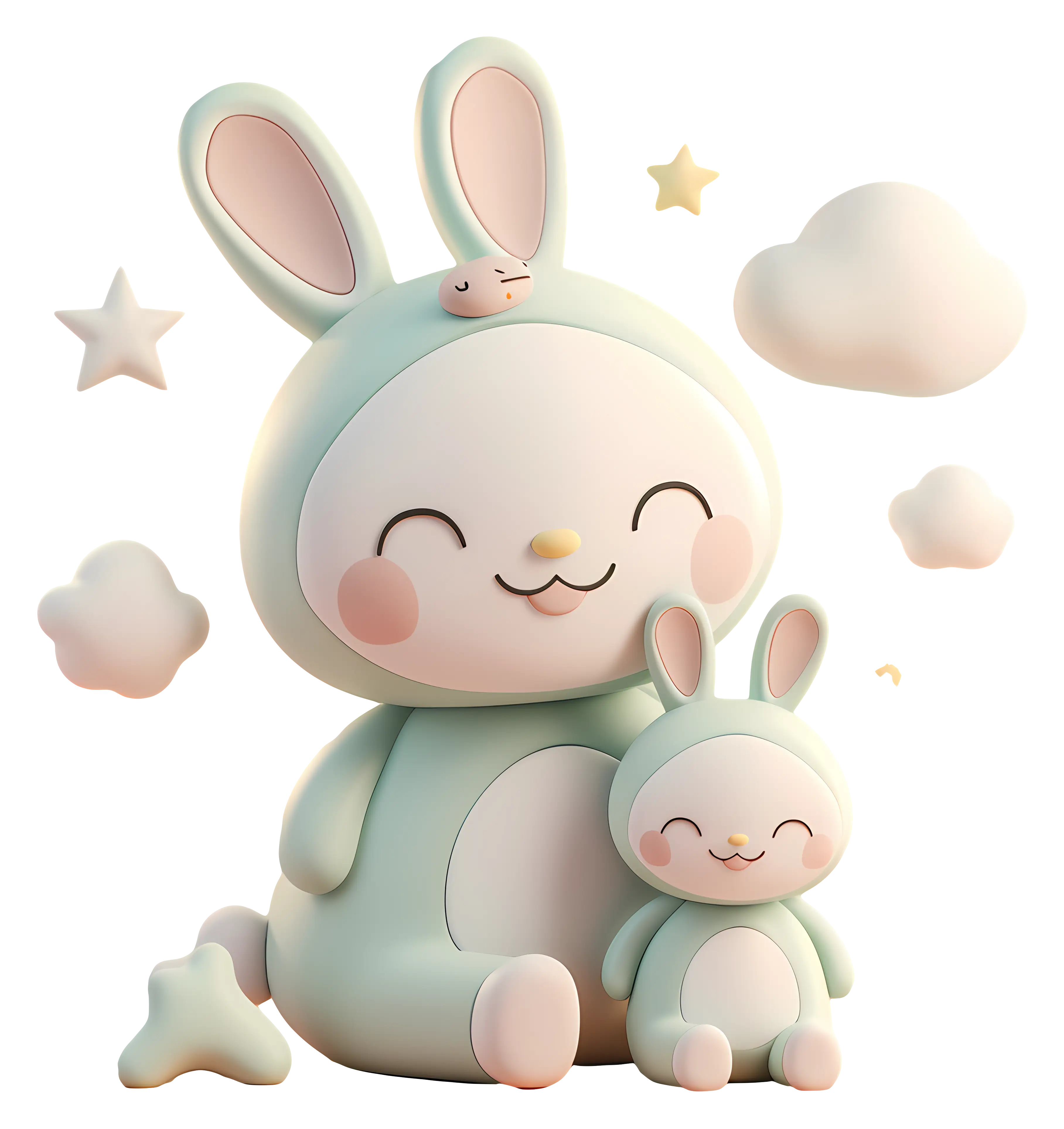 Adorable Cartoon Bunnies with Stars and Clouds