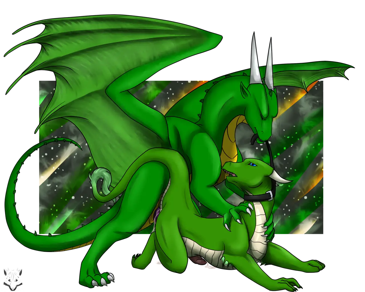 Green Dragons in a Fantasy Scene