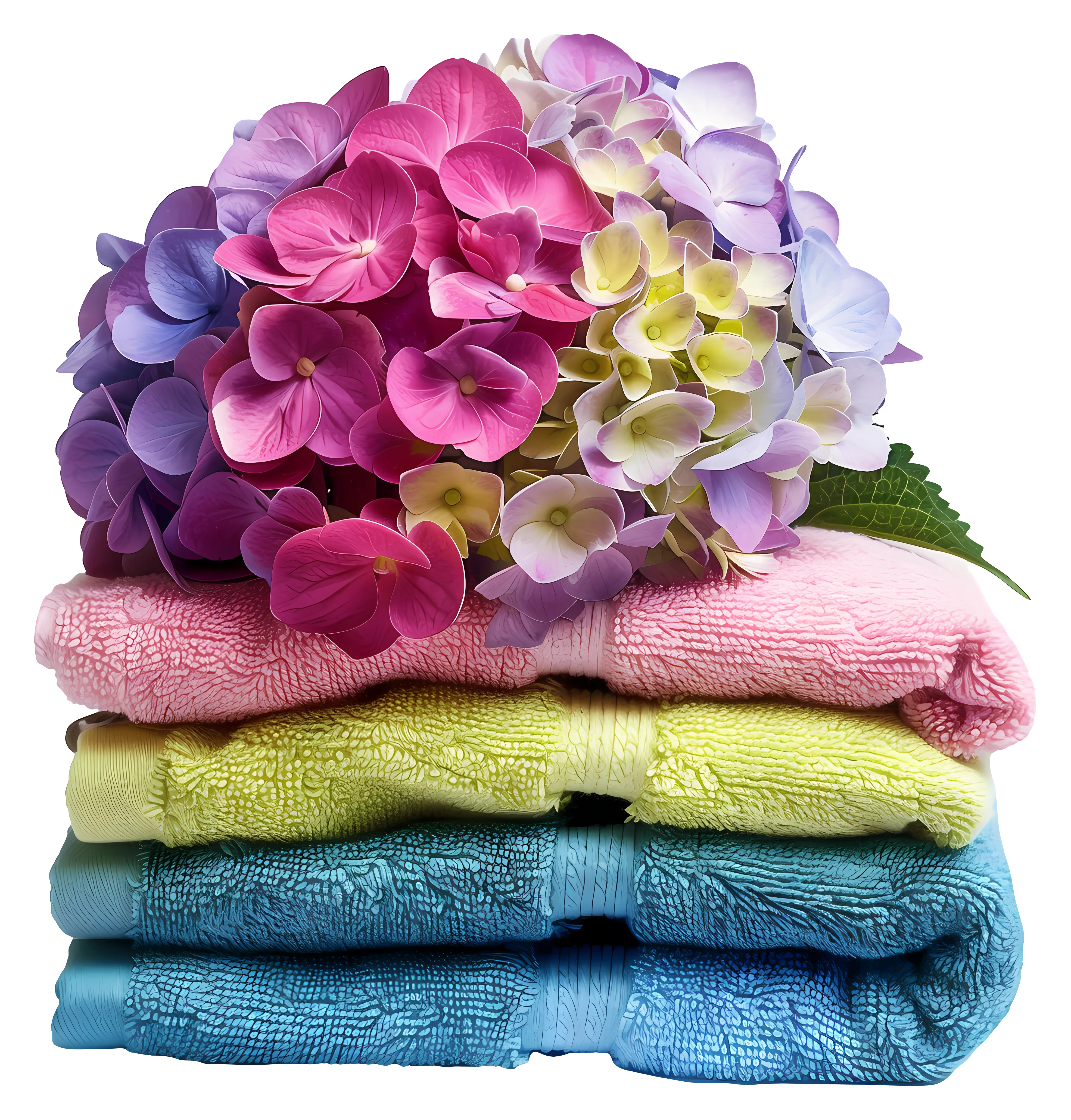 Colorful Towels and Hydrangea Bouquet