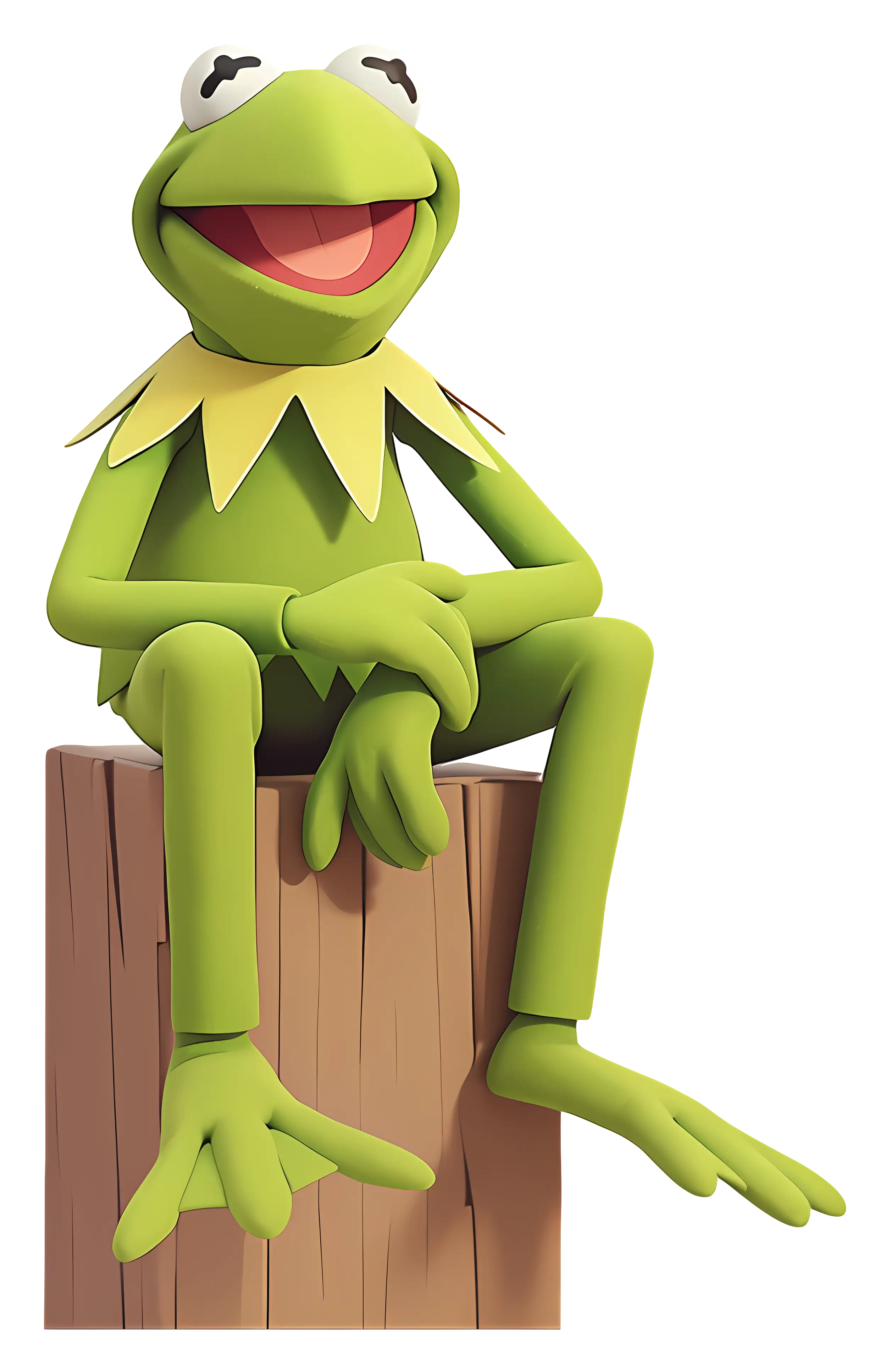 Cartoon Green Character Sitting on a Stump