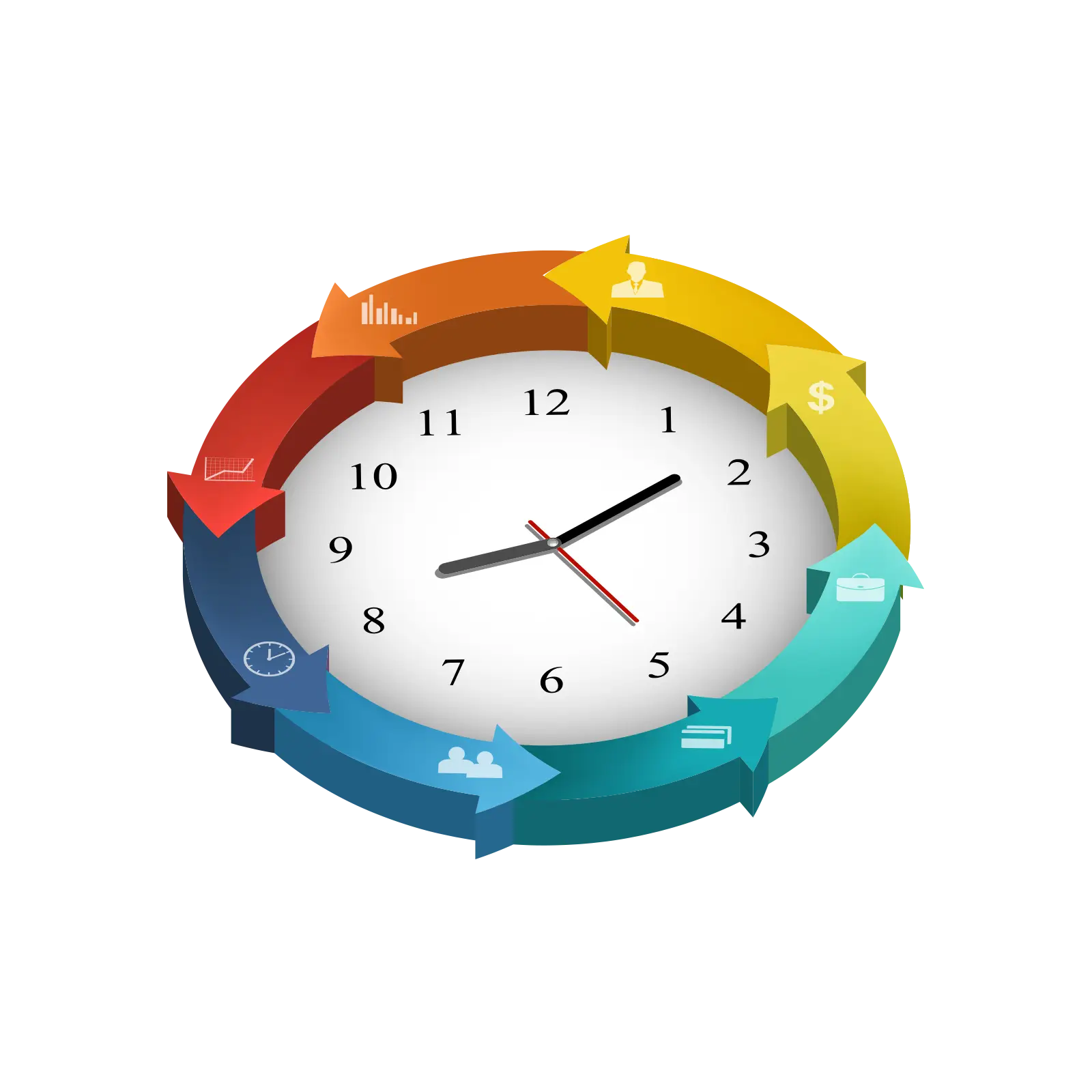 Clock with Colorful Arrows