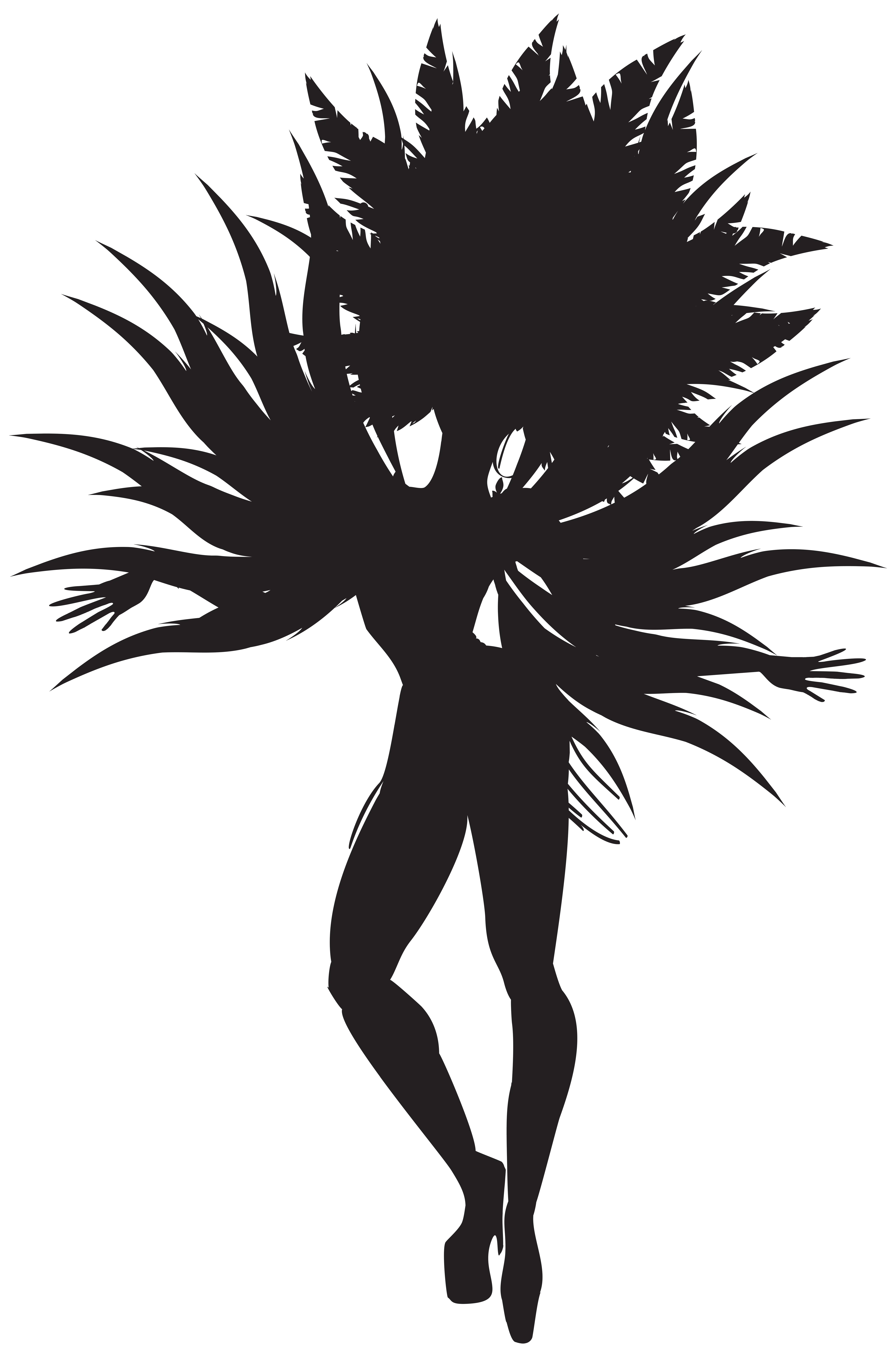 Black Silhouette of Carnival Dancer with Feather Costume