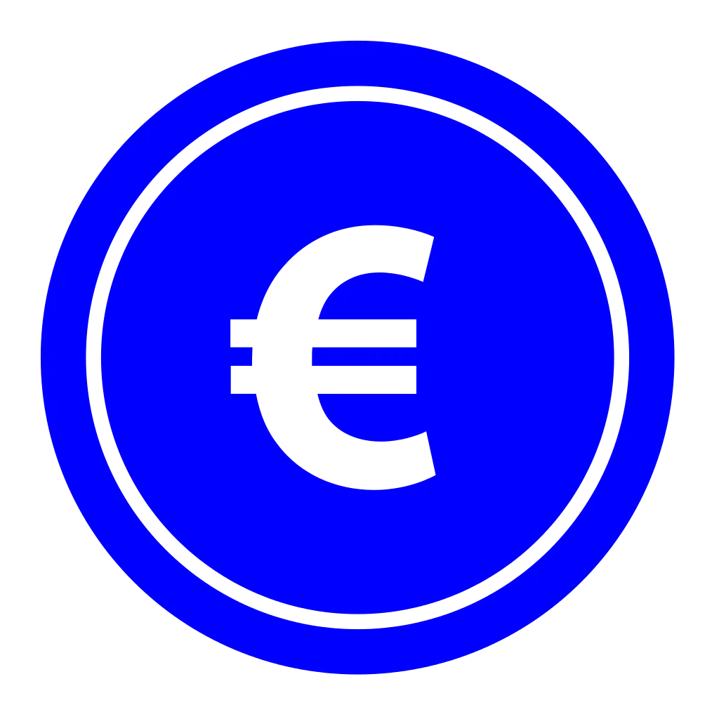Euro Currency Symbol in Blue Circular Design