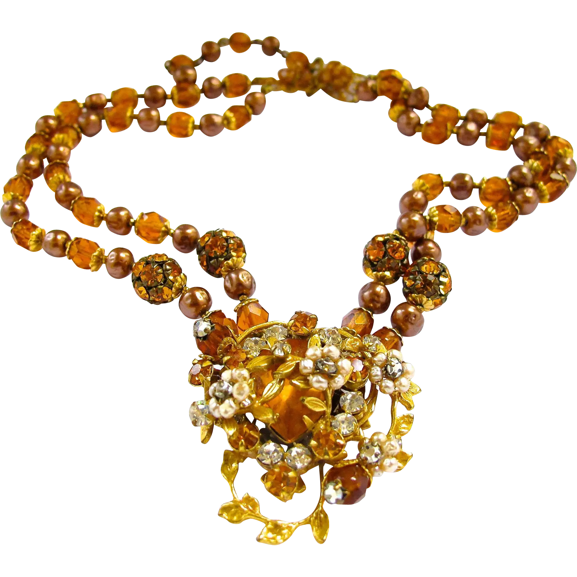 Vintage Amber and Beaded Necklace