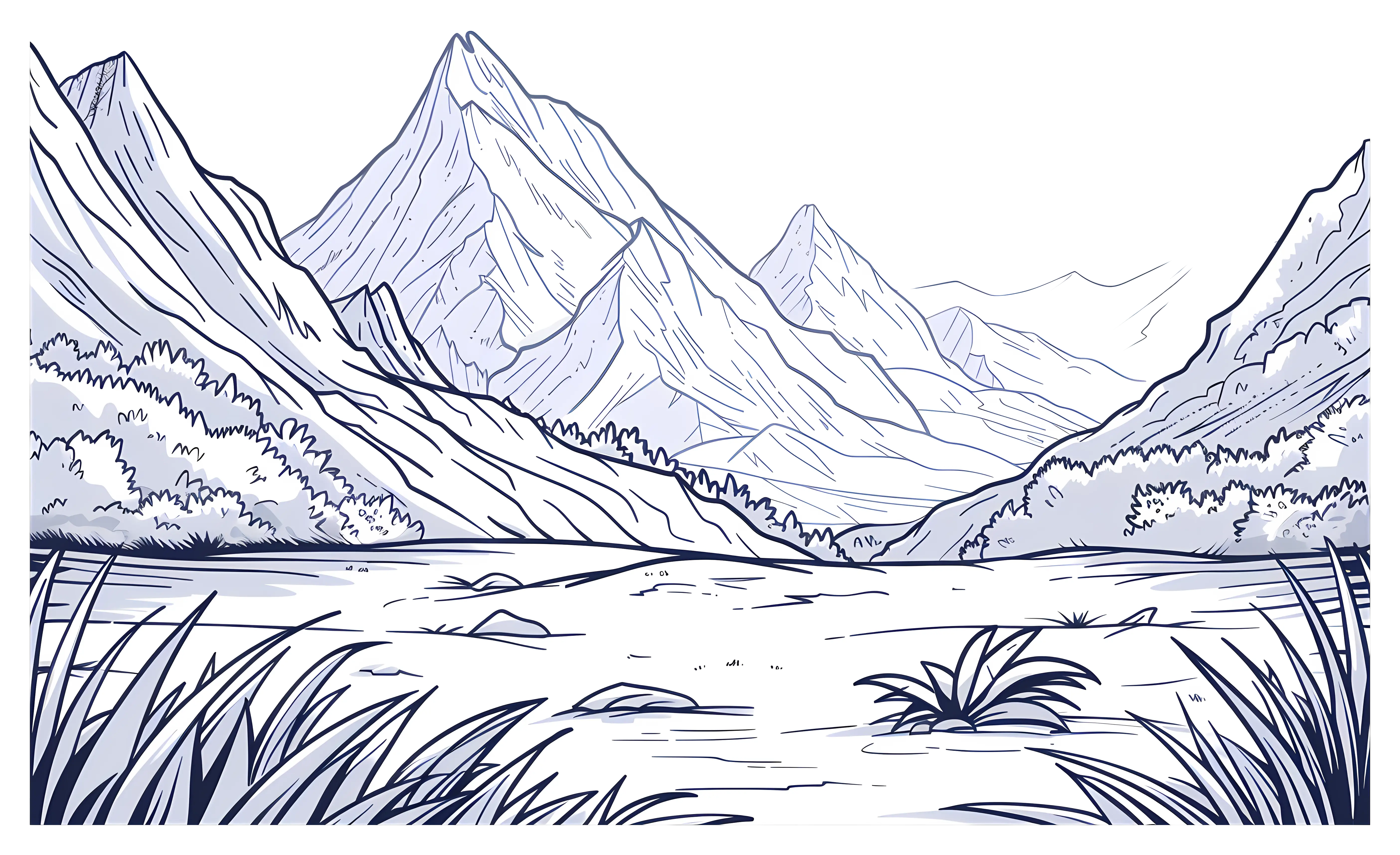Landscape Sketch of Mountains and Nature