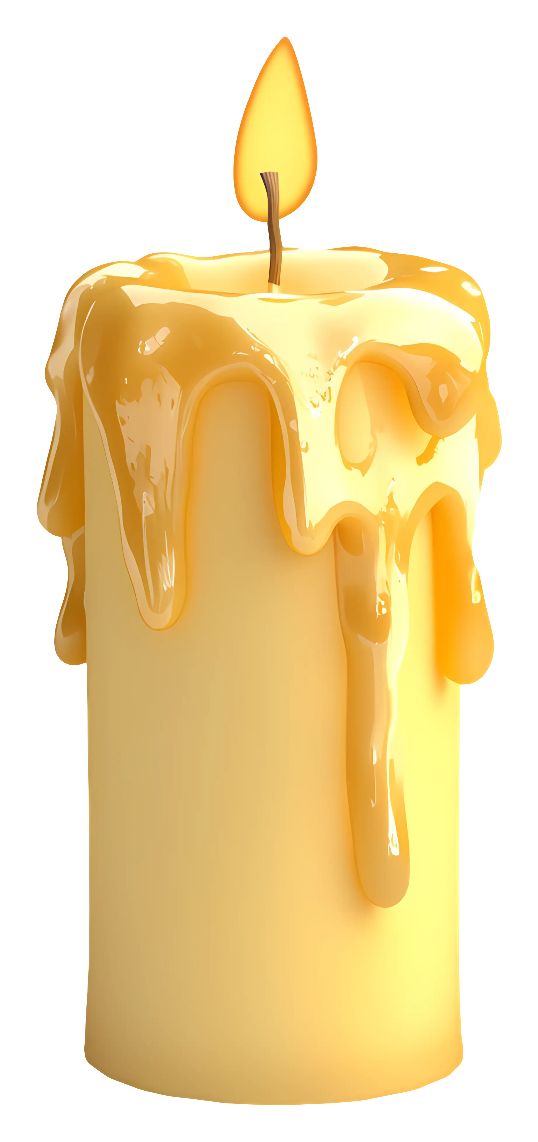 Melting Yellow Candle with Flame