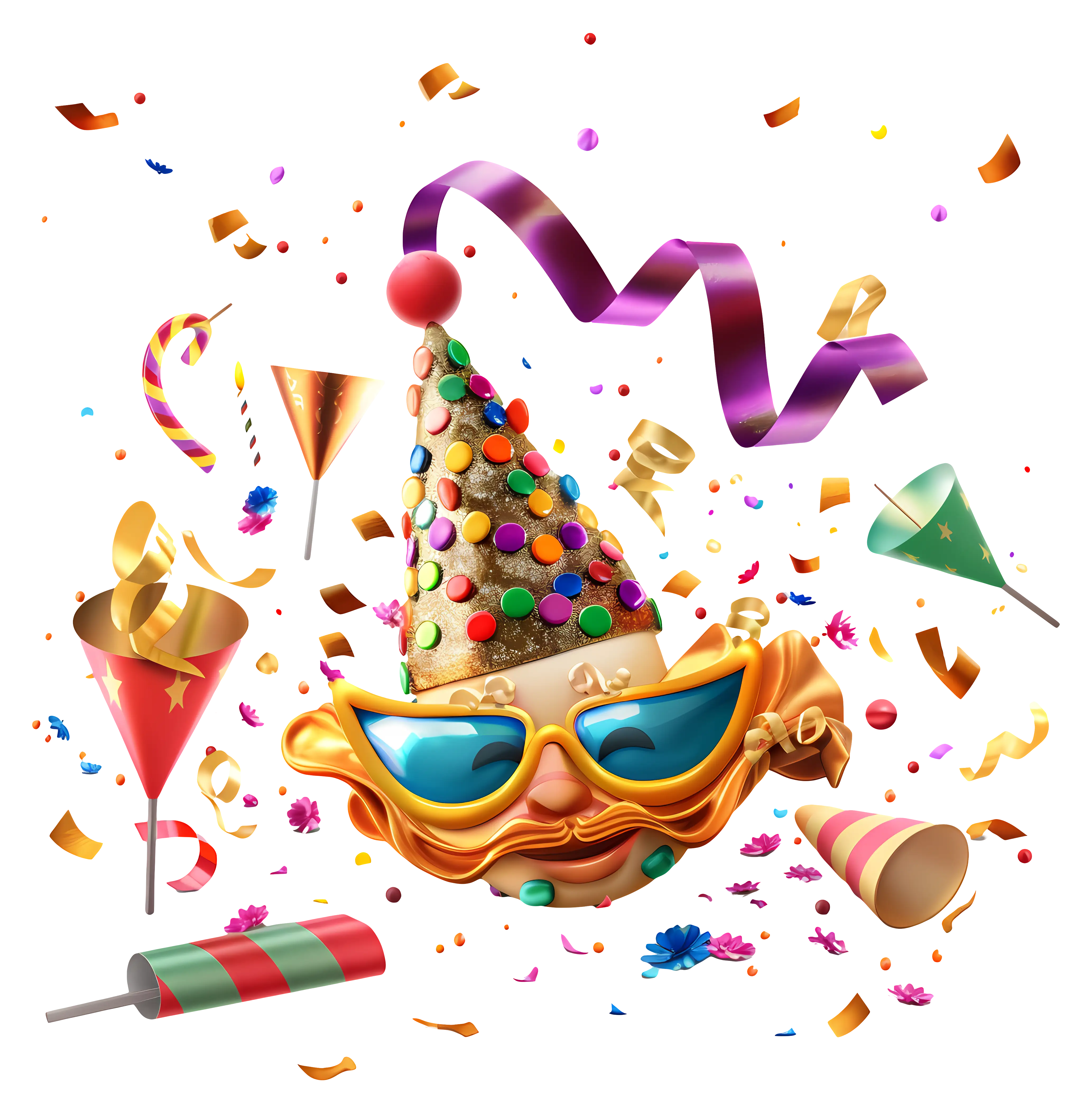 Colorful Party Hat and Mask with Confetti
