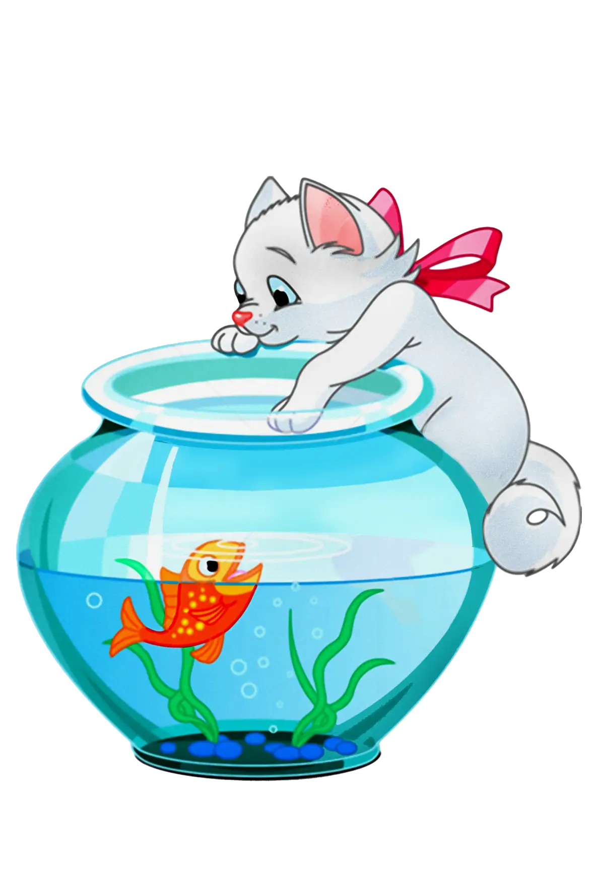 Cute Cat and Fishbowl Illustration