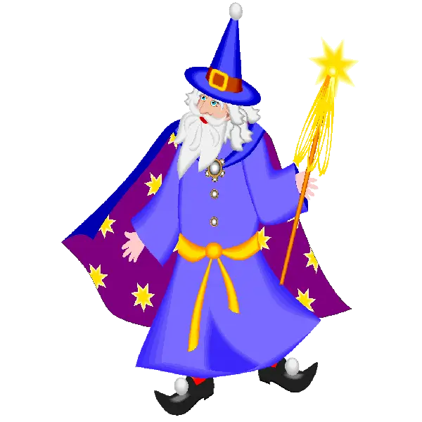 Cartoon Wizard in Blue Cloak