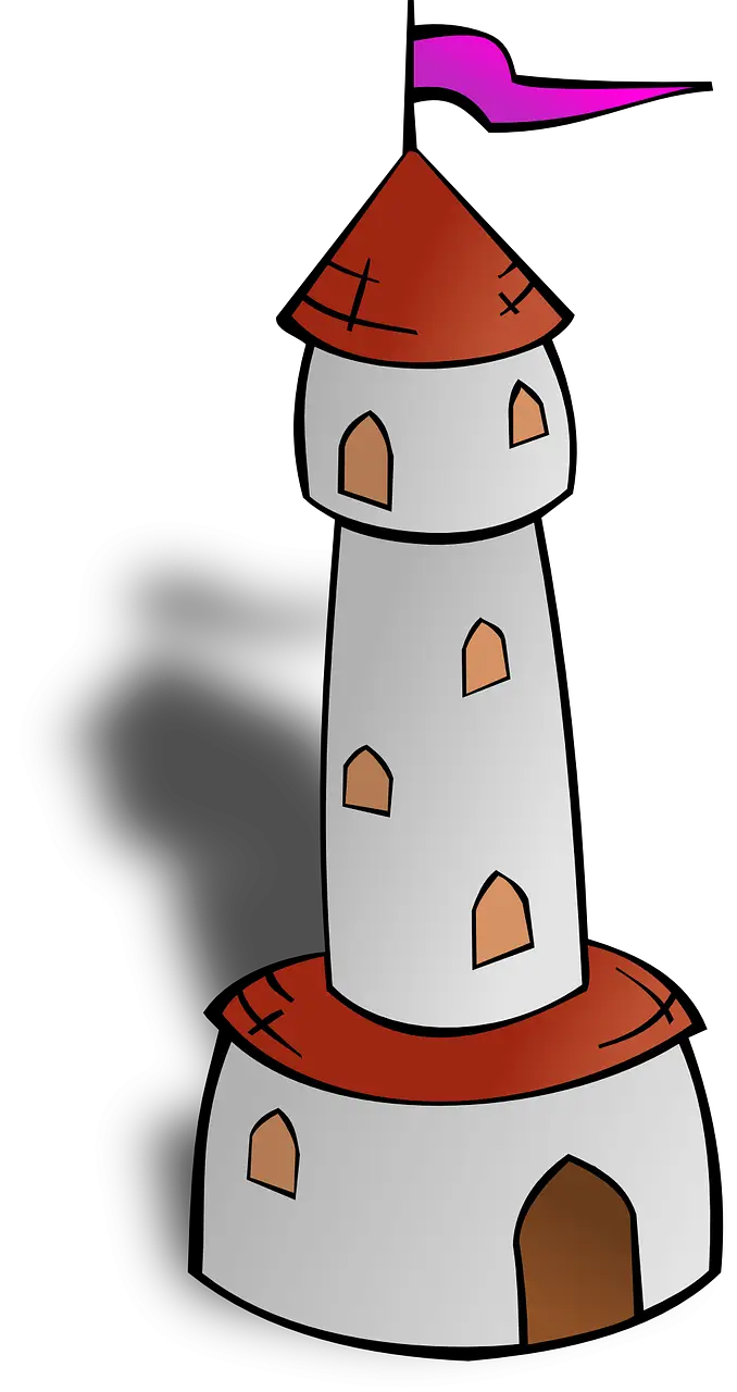 Tall Cartoon Tower with Flag