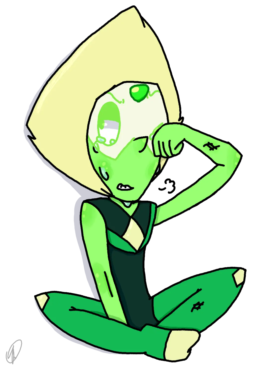 Green Cartoon Character Sitting