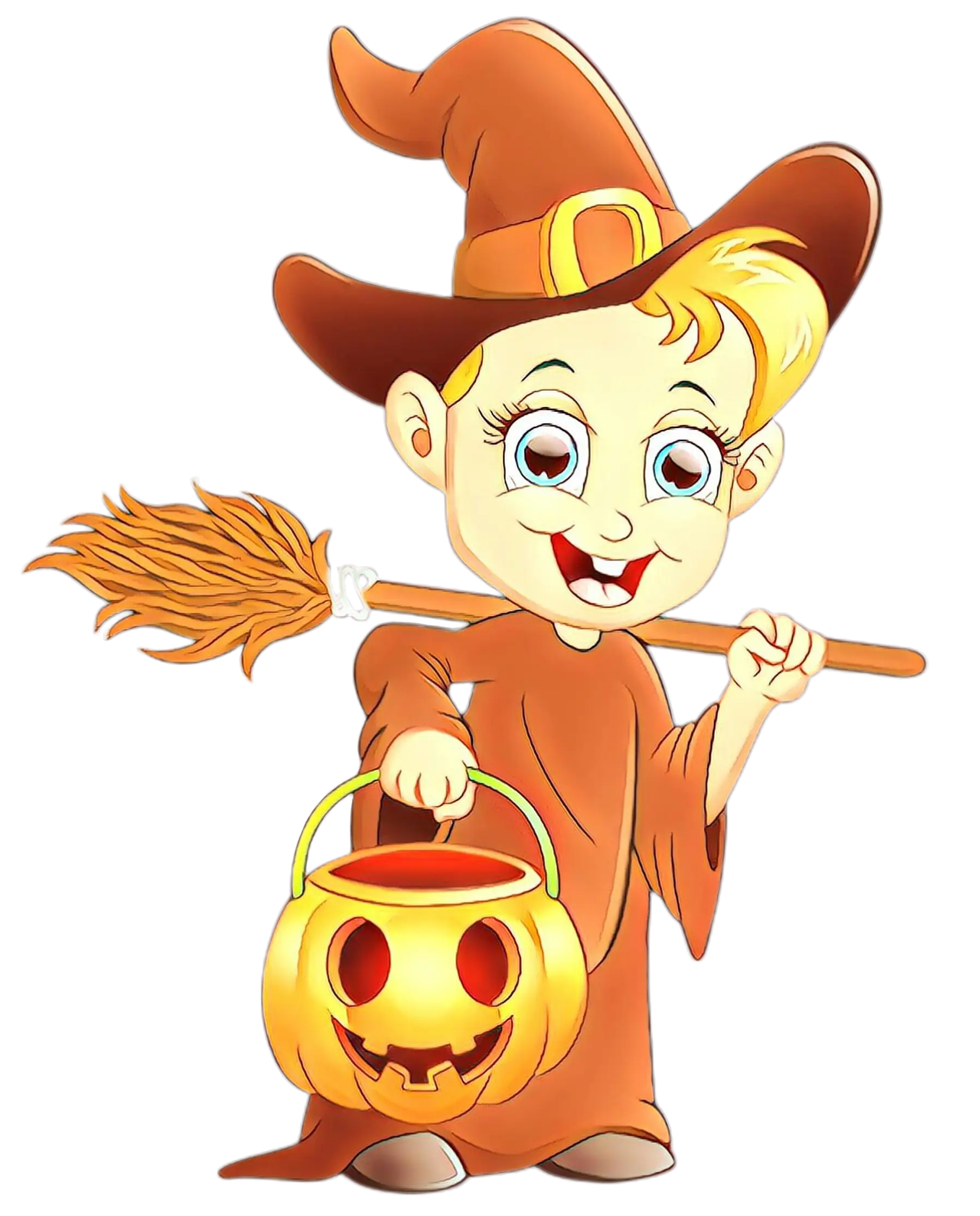Cartoon Witch with Pumpkin Bucket