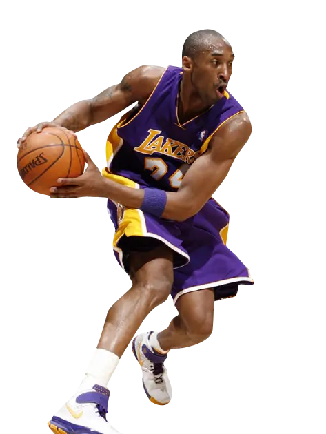 Basketball Player in Lakers Jersey Dribbling