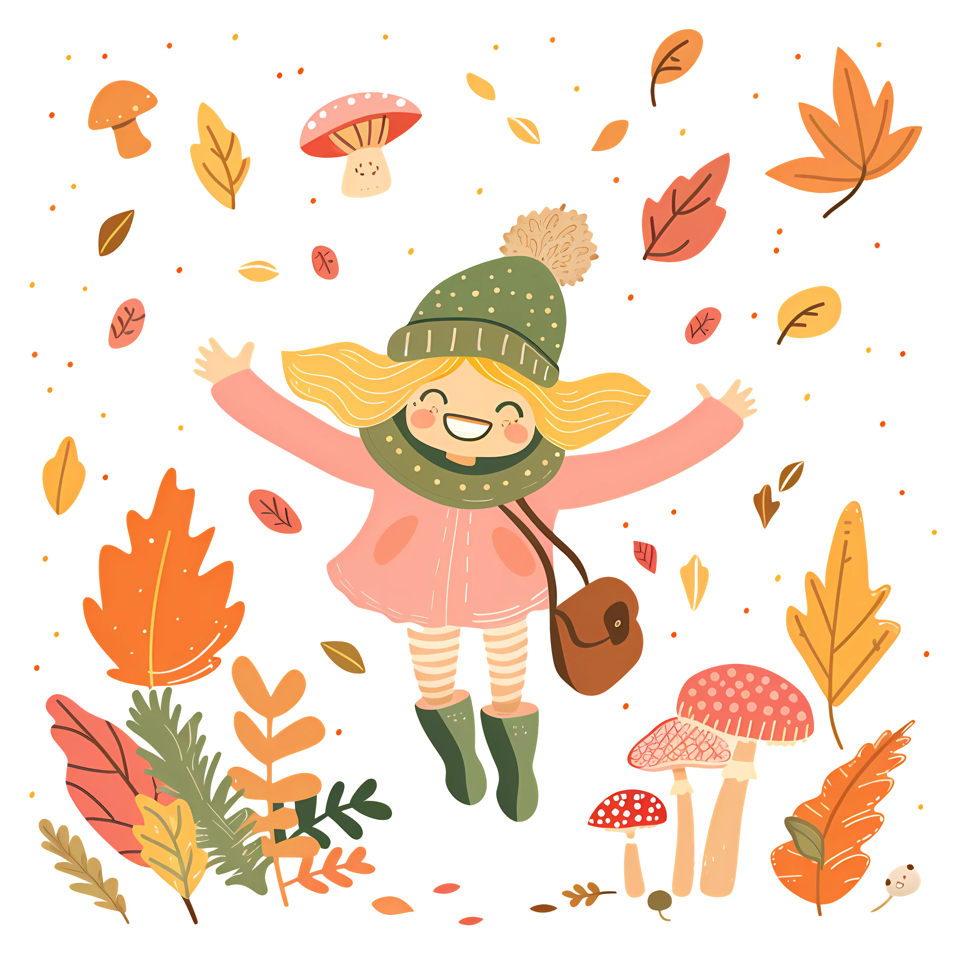 Girl Jumping with Autumn Leaves