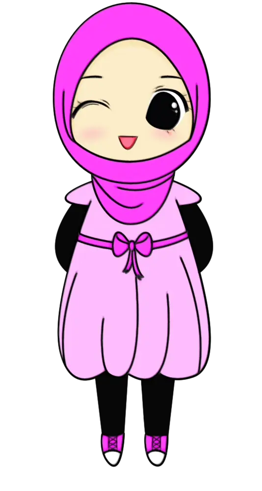 Cute Cartoon Girl in Pink Hijab