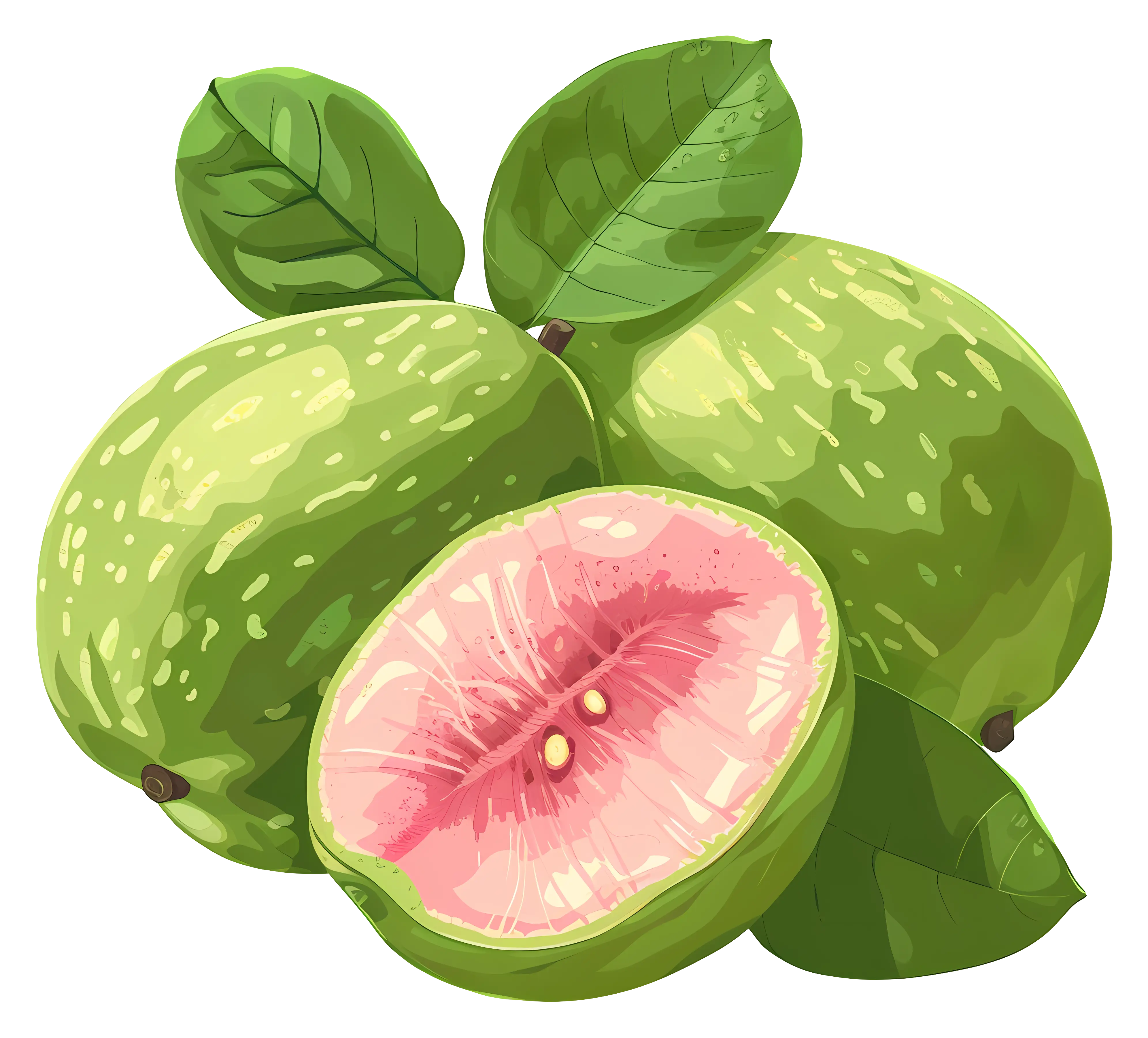 Realistic Guava Illustration with Pink Flesh