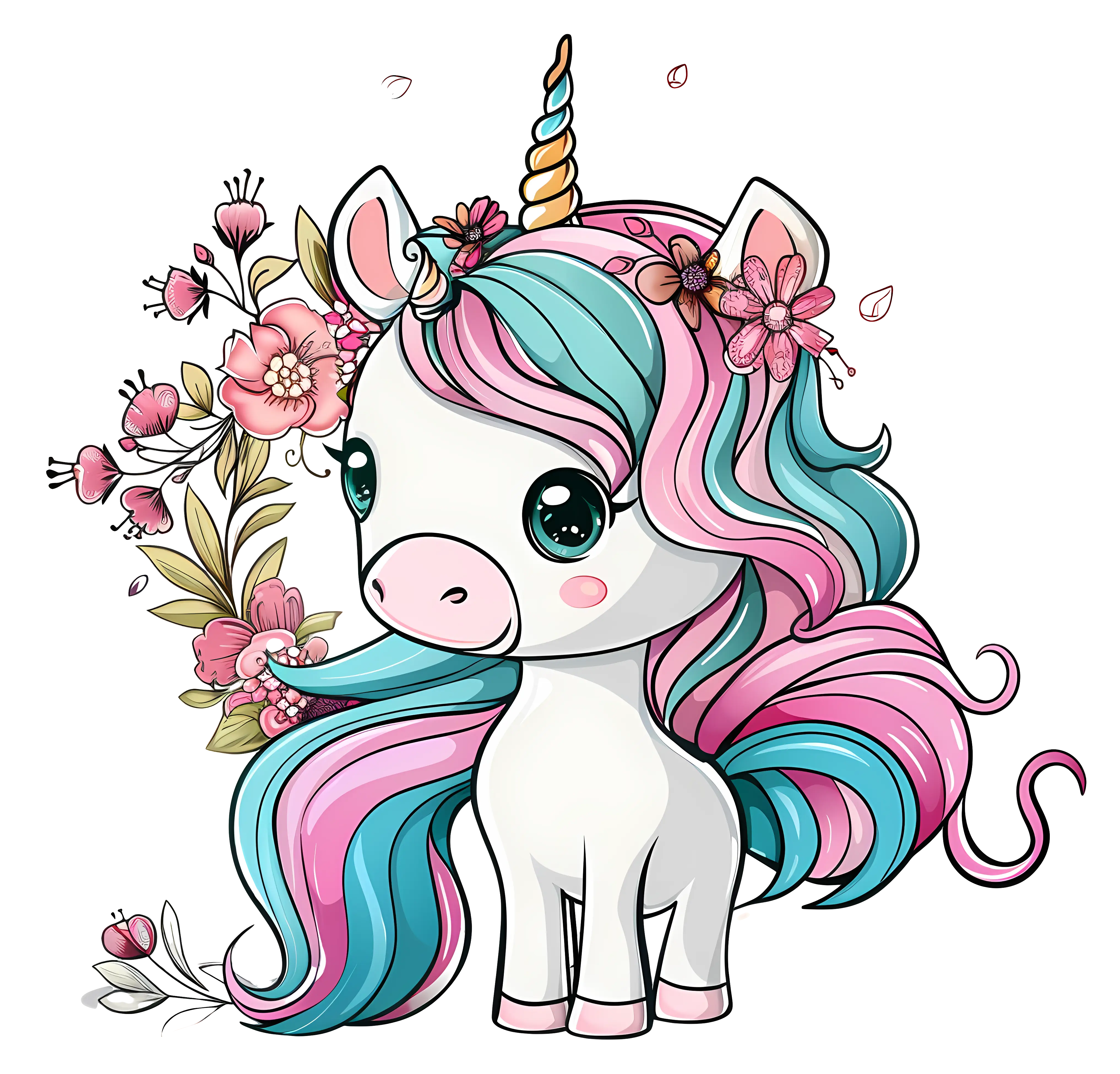 Cute Unicorn Cartoon with Floral Design