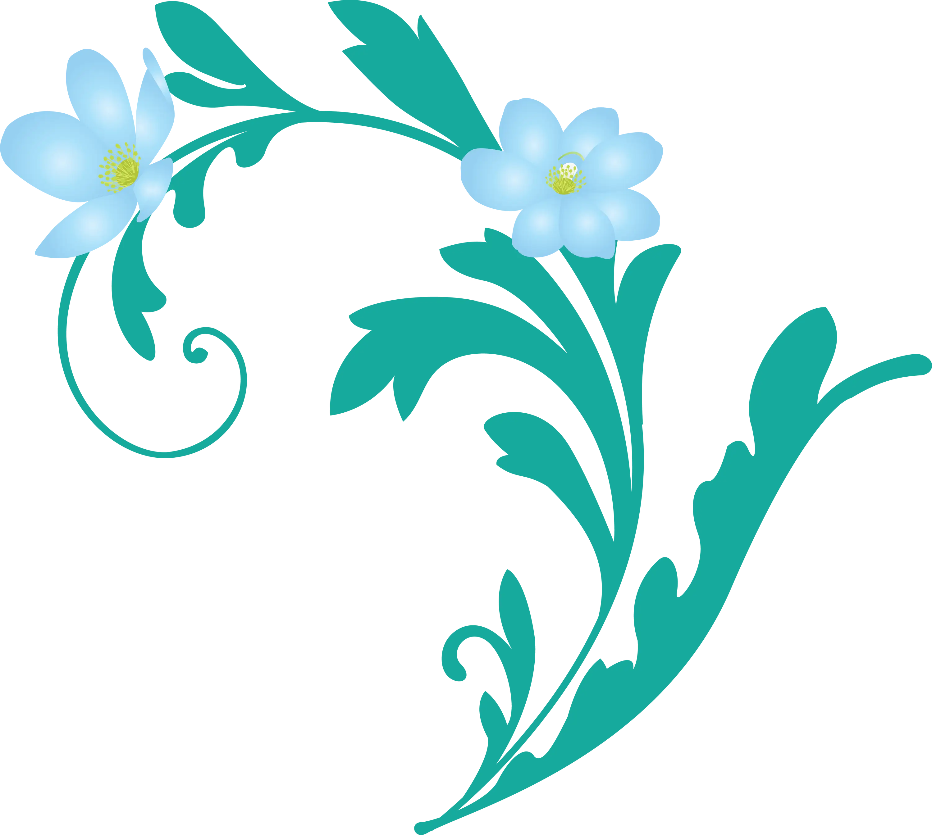 Turquoise Design with Flowers and Leaves