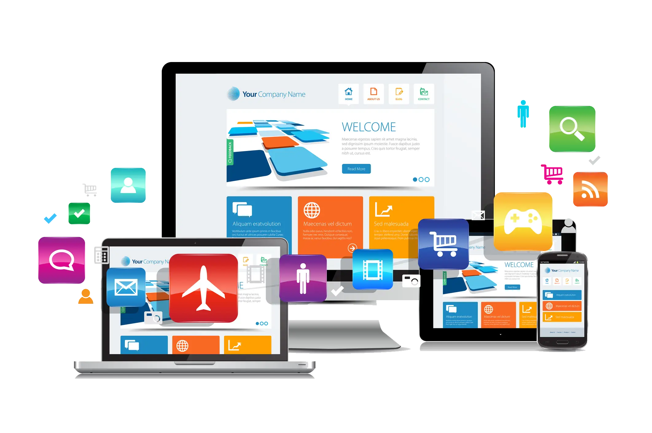 Device Screens Displaying Digital Icons