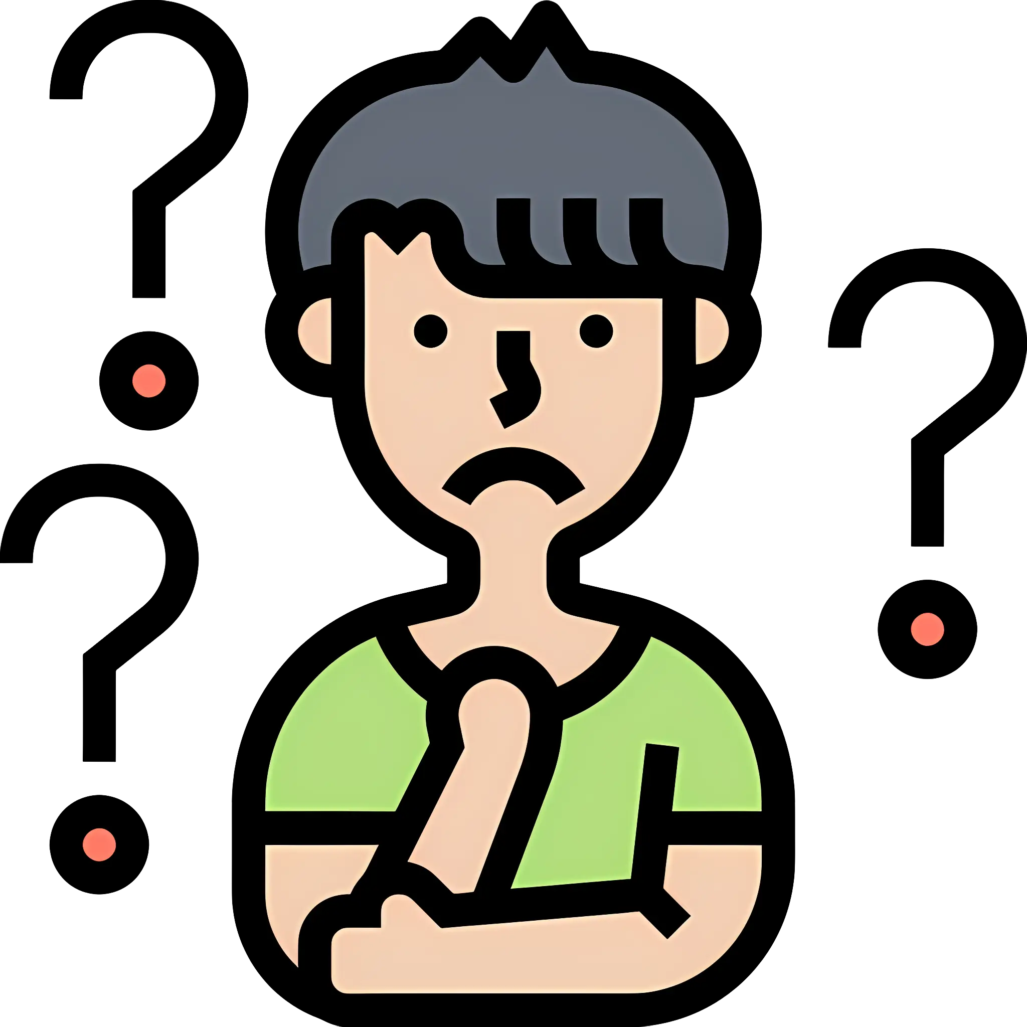 Confused Person Illustration with Question Marks