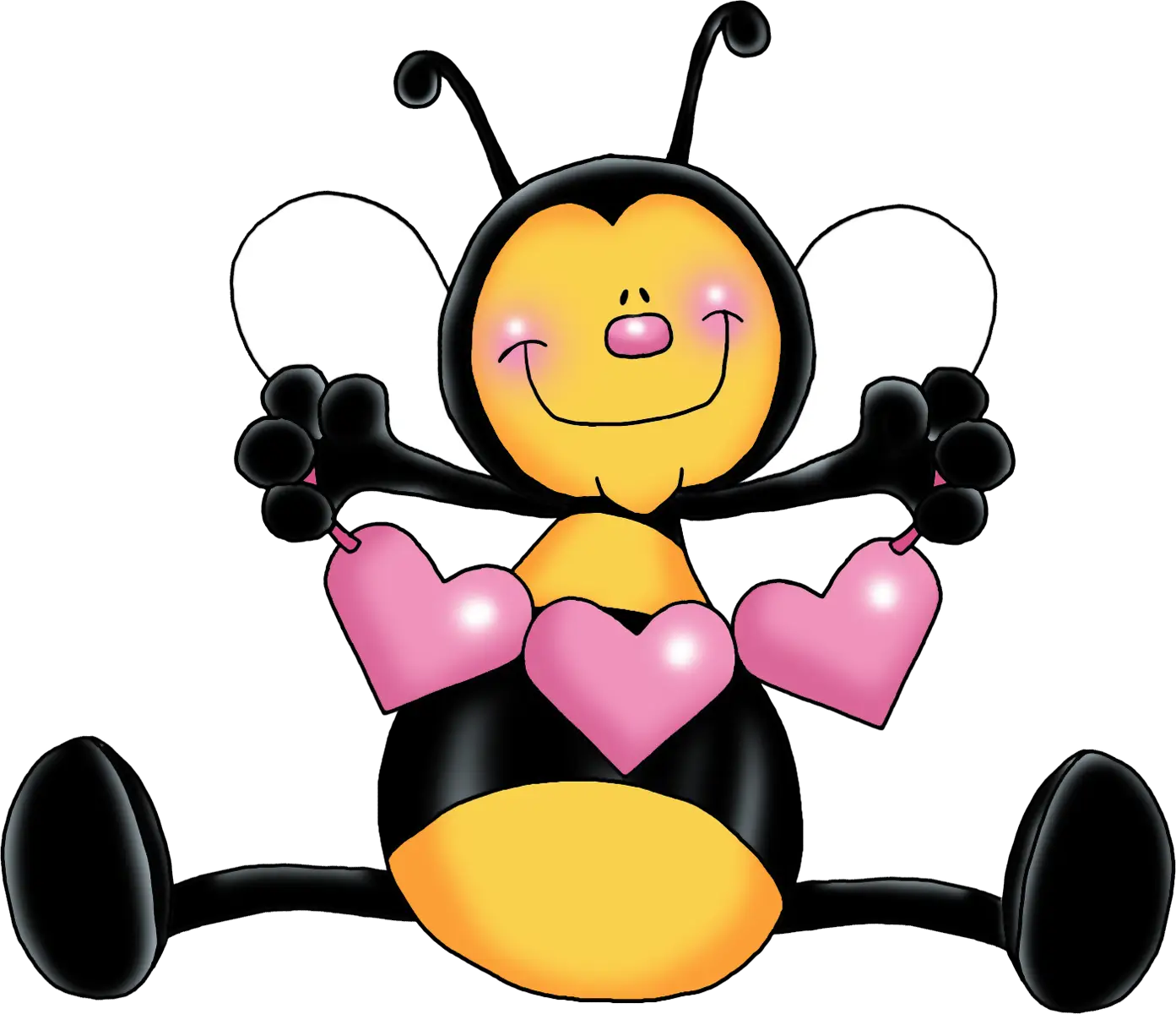 Cartoon Bee Holding Pink Hearts