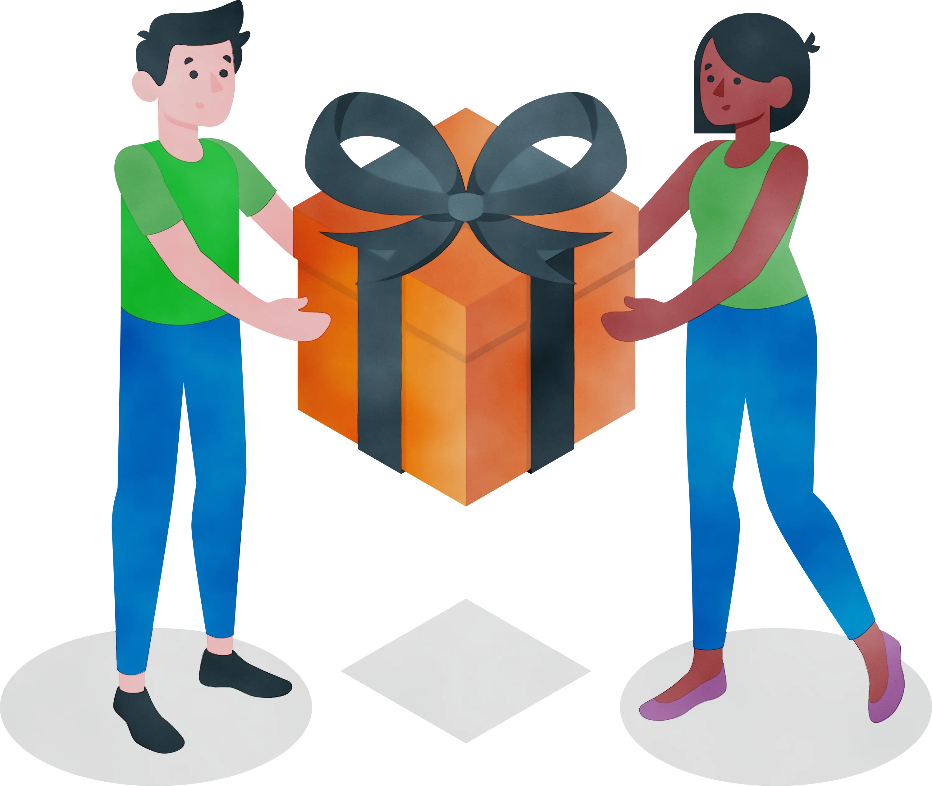People Exchanging a Wrapped Gift