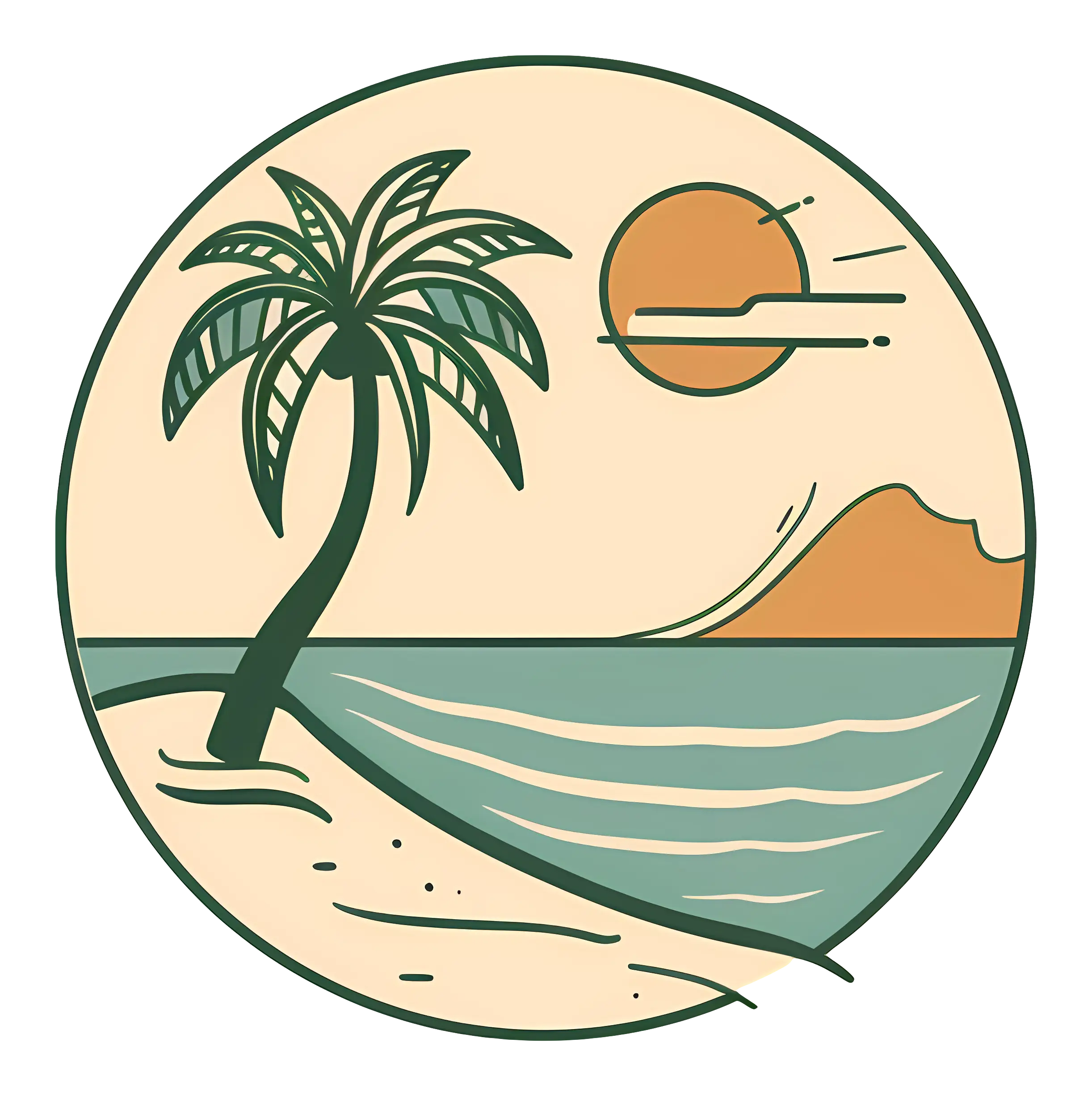 Beach Art Design with Palm Tree and Sun