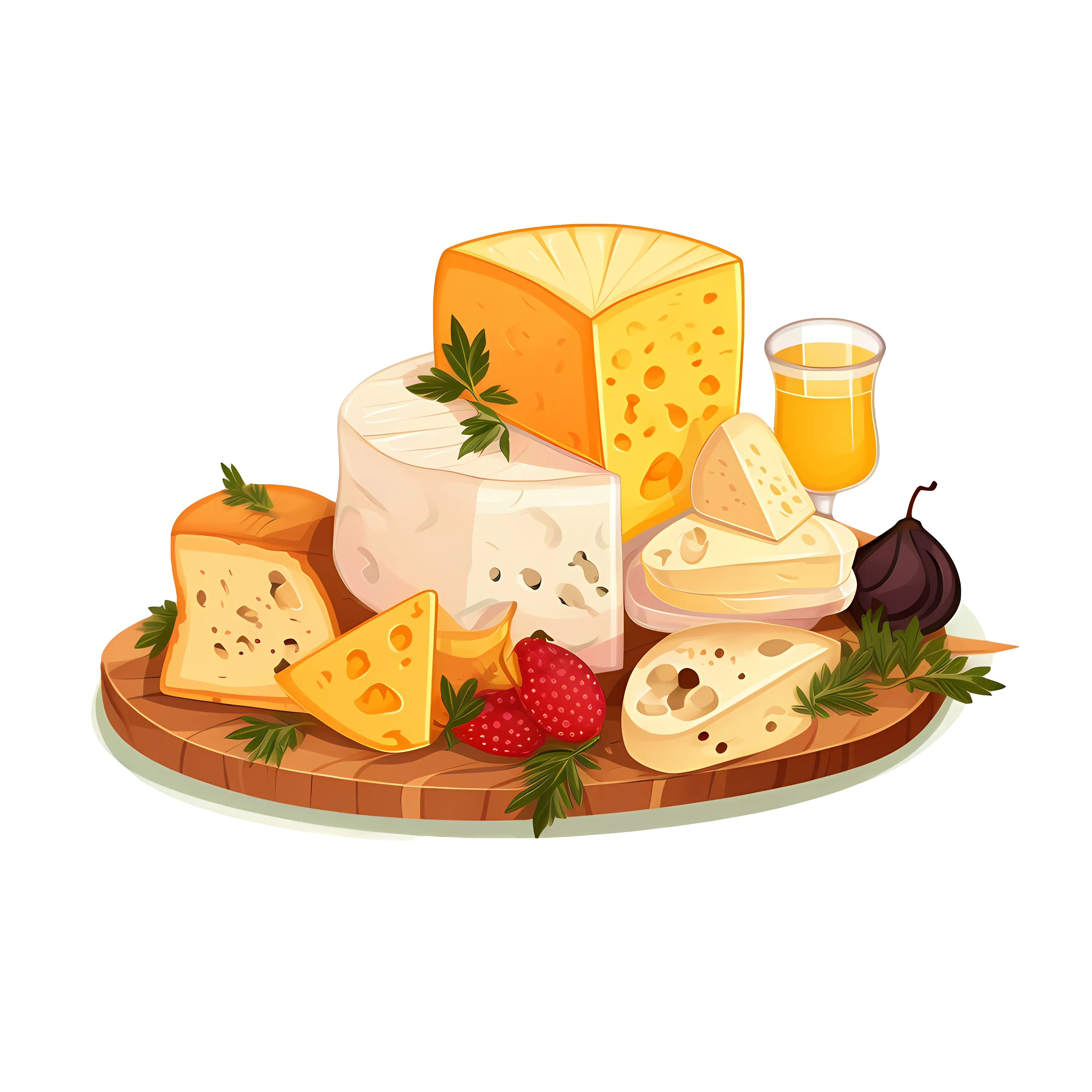 Cheese Platter with Fruits on Wooden Board